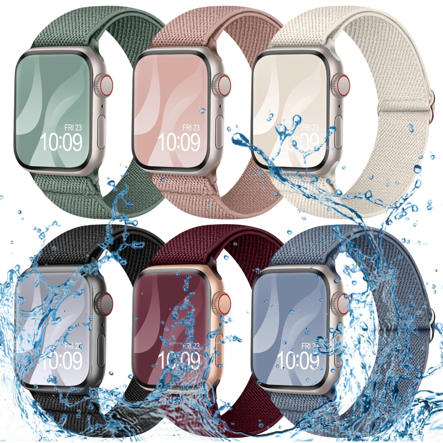Superuper 6 Pack Waterproof Stretch Band Compatible for Apple Watch Straps 40mm 41mm 46mm 45mm 40mm 44mm 42mm 38mm 49mm for Women Men, Elastic