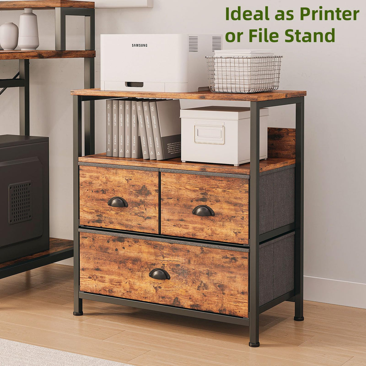 CAIYUN Bedside Table Cabinet with 3 Drawers for Bedroom, End Table Sofa Sid with Storage for Living Room, Nightstand with Metal Frame and Open Shelf