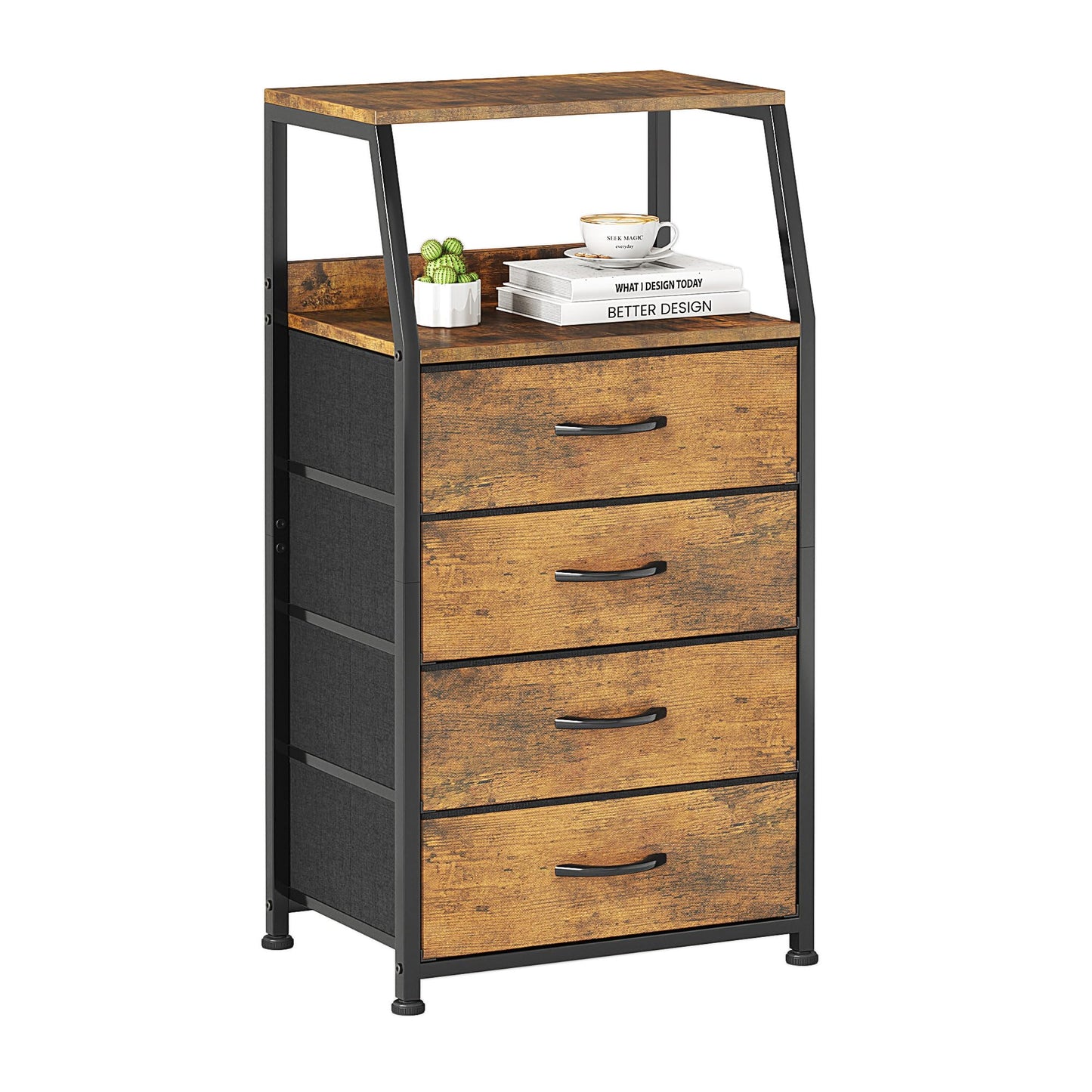 CAIYUN Chest of Drawers Bedroom with 4 Drawers, Small Fabric Dresser with Shelf, Fabric Dresser for Entryway Hallway Living Room, Closet Storage