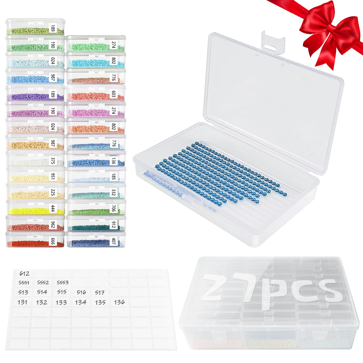 AIKUSICK 27pcs Diamond Painting Storage Containers Trays, 2-in-1 Storage and Diamond Art Trays, Diamond Art Accessories Diamond Painting Trays with