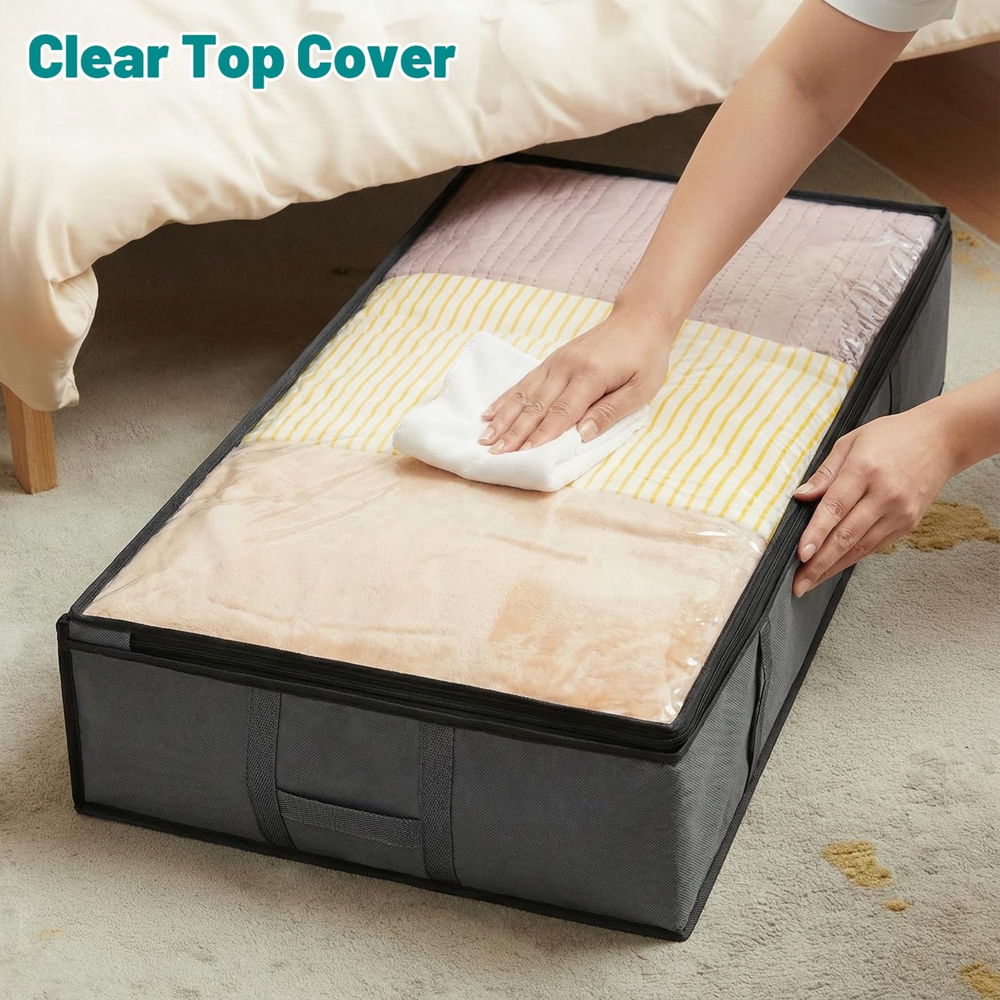 Dntorx 4 Pack 90L Under Bed Storage Bags, Underbed Storage Boxes with lid