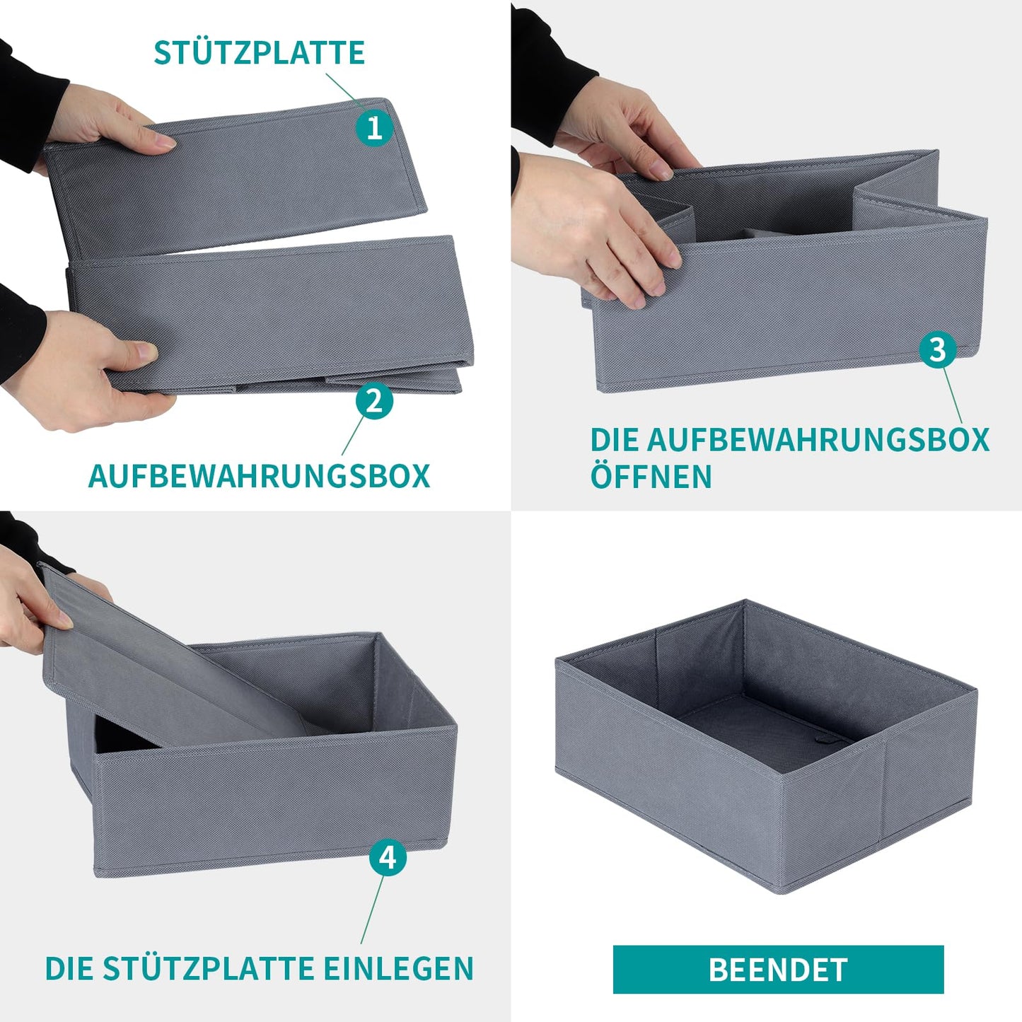 ORLISA Drawer Organiser Clothes Compatible with PAX Wardrobe 100 x 35 cm Sturdy Base, Foldable, & Robust, Set of 4, Grey