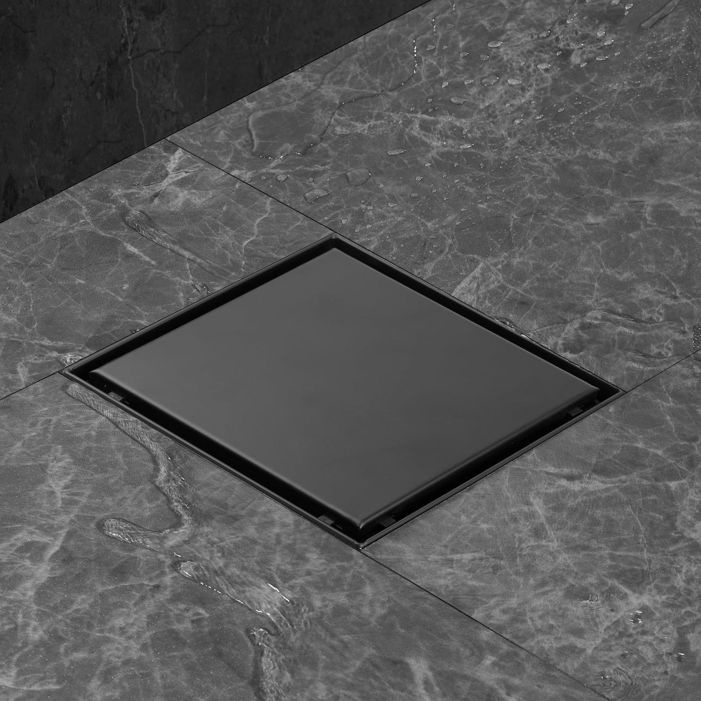 iYueMps Square Shower Drain 150mm x 150mm/5.9x5.9 inch Stainless Steel Square Floor Drain Premium Black 2in1 Double-sided Tile Insert with Odor Stop