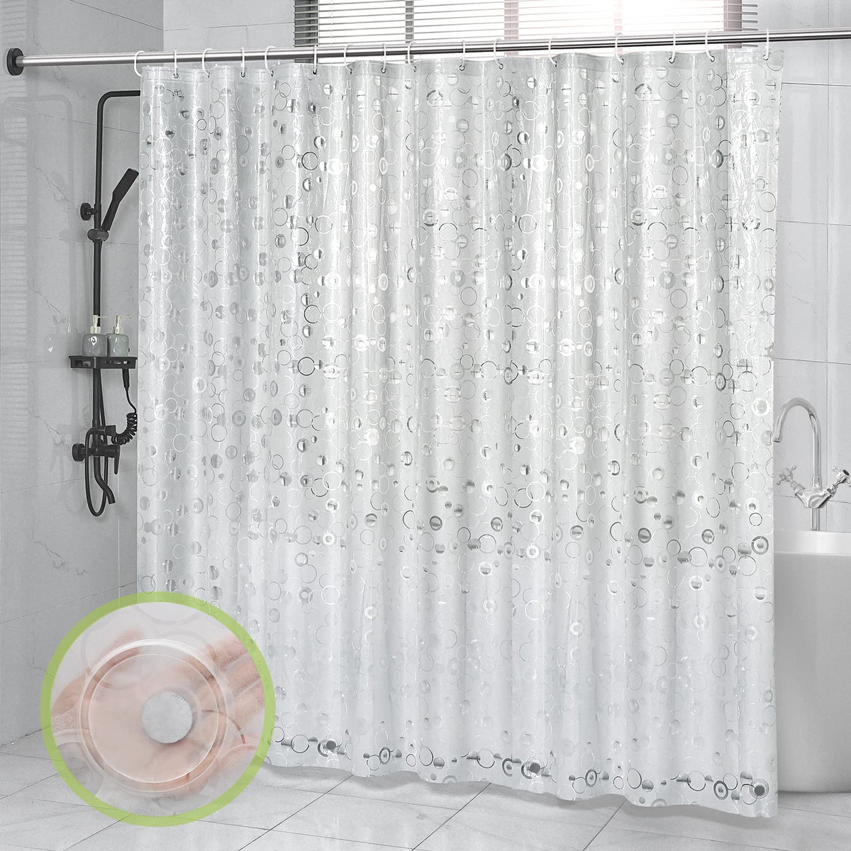 OTraki Clear Shower Curtain, 95 x 79 Inch Extra Wide Shower Curtain, EVA Weighted Bath Curtain, Anti Mould Resistant Shower Curtains, Thicken