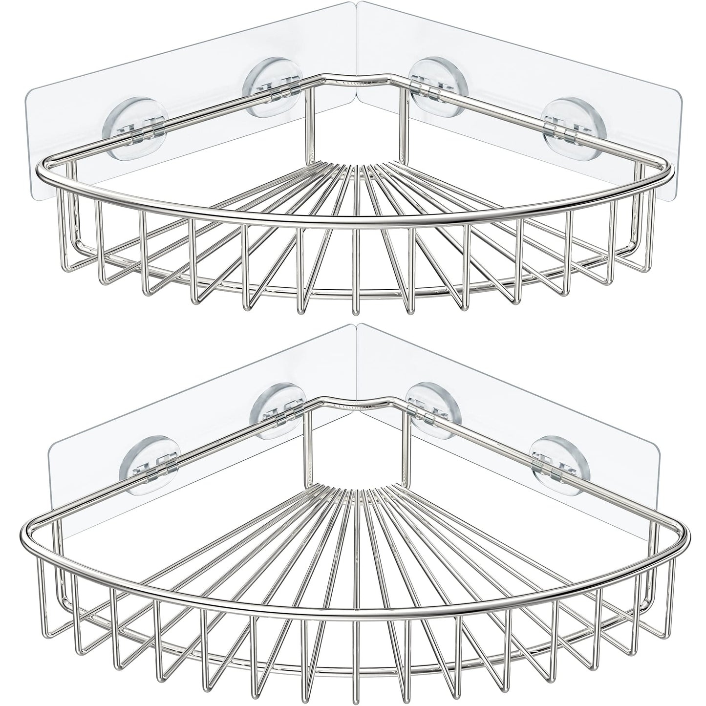 HEETA 2-Pack Corner Shower Caddy, Wall Mounted Storage Basket Shelve Adhesive, Bathroom Shelf Organiser for Shower Toilet Dorm Kitchen, SUS304