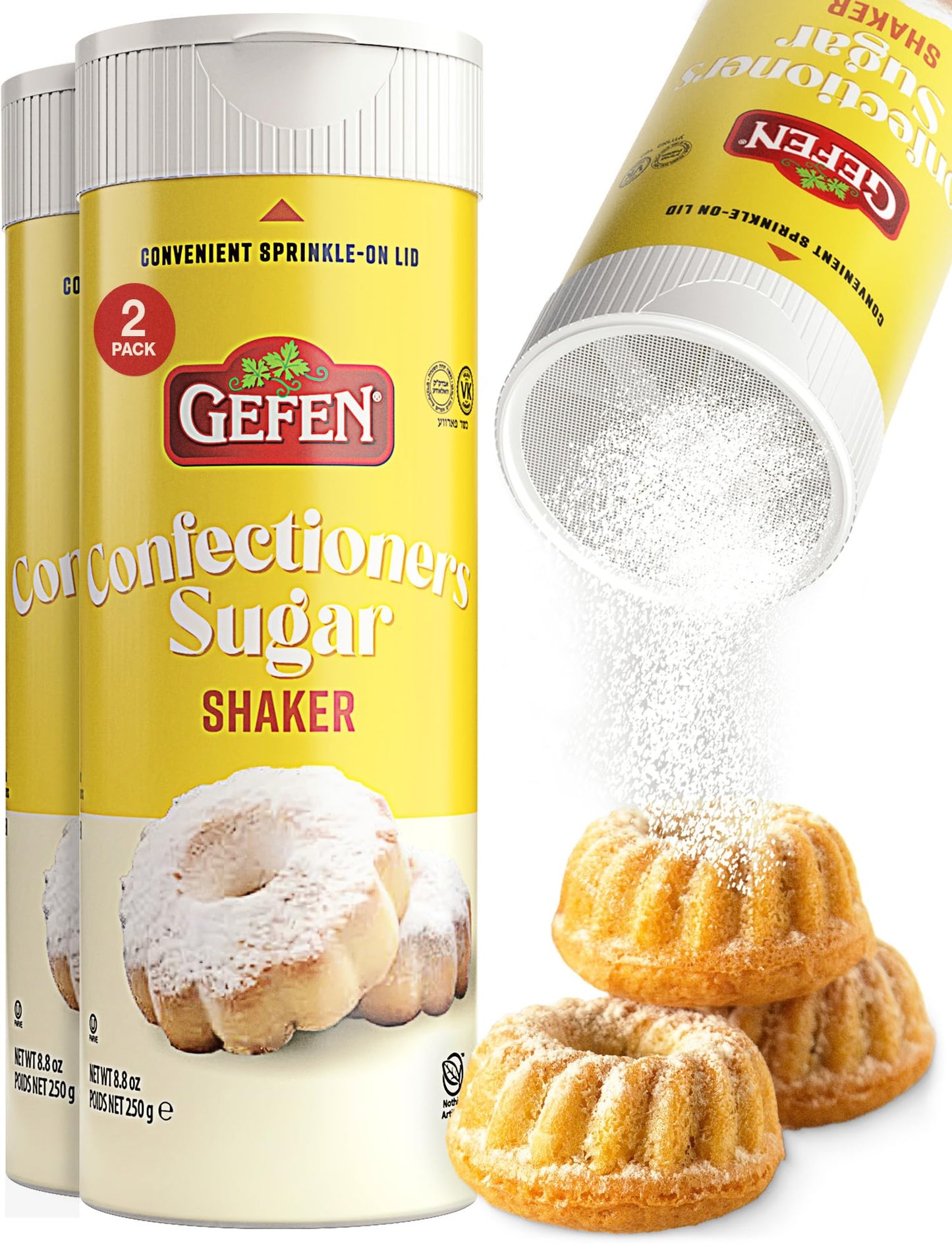 Gefen Confectioners Sugar Shaker, 250g (Pack of 2) | Powdered Sugar | Gluten Free | Premium Icing Sugar | Kosher