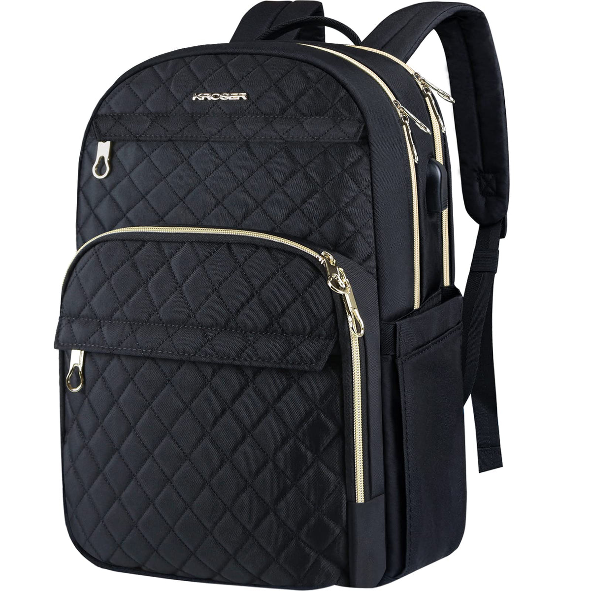 KROSER Laptop Backpack 15.6 Inch Stylish Daypack with USB Charging Port, Water-repellent Nylon School Backpack Backpack for