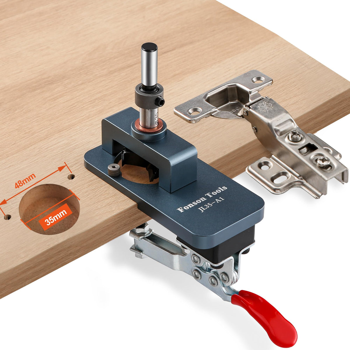 Metal Concealed Hinge Jig, 35MM Cabinet Hinge Jig Drilling Hole Puncher with Quick Clamp? Accurate Hinge Drill Jig Woodworking Tool for Doors Cabinets