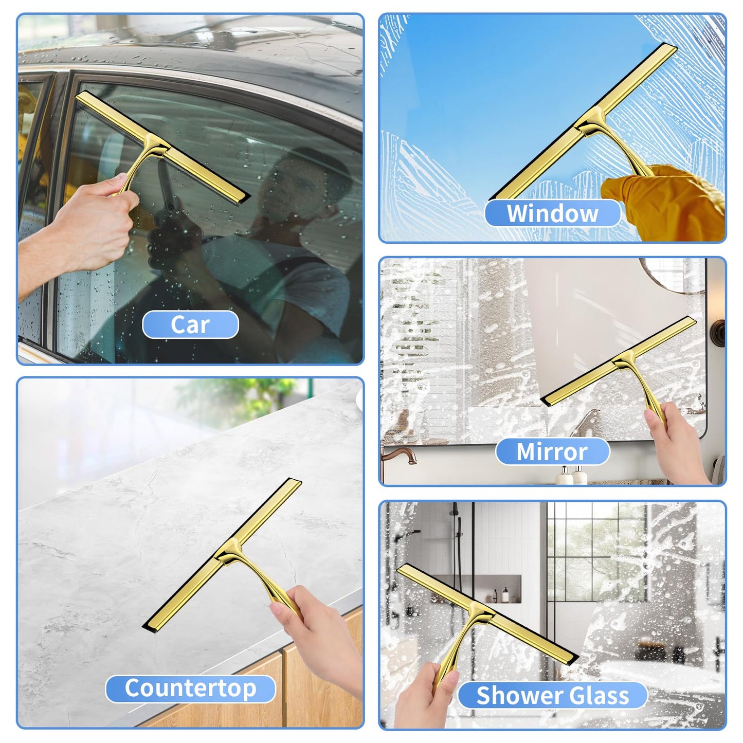 Suimlmta Shower Squeegee Gold 10Inch Window Bathroom Squeegee Metal Shower Screen Wiper with Hook Window Scraper Cleaner for Shower Glass Door
