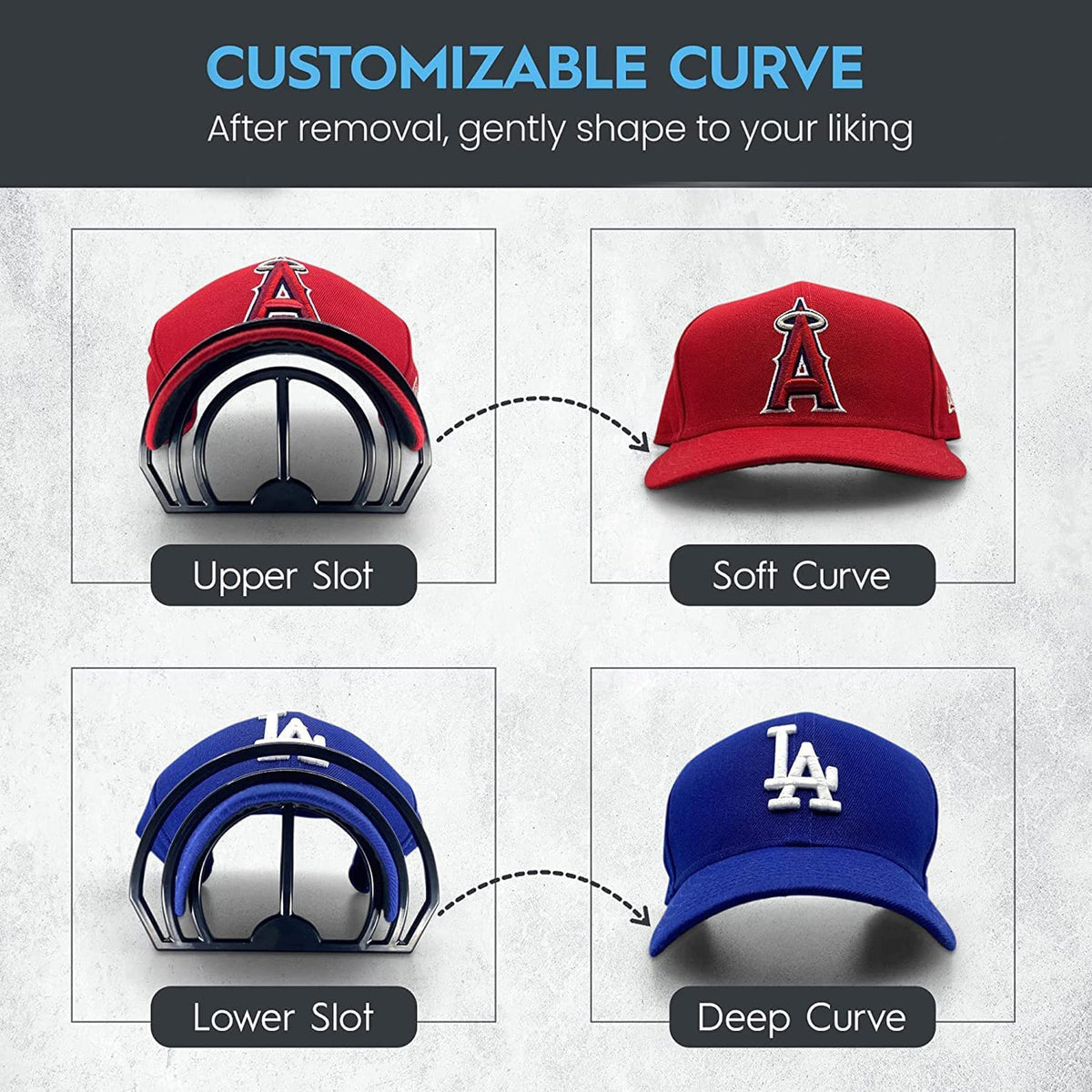 Baoswi 6 Pack Hat Brim Bender - Perfect Hat Curving Band, No Steaming Required - Convenient Hat Shaper Design with Dual Option Hat Bill Bender Slots