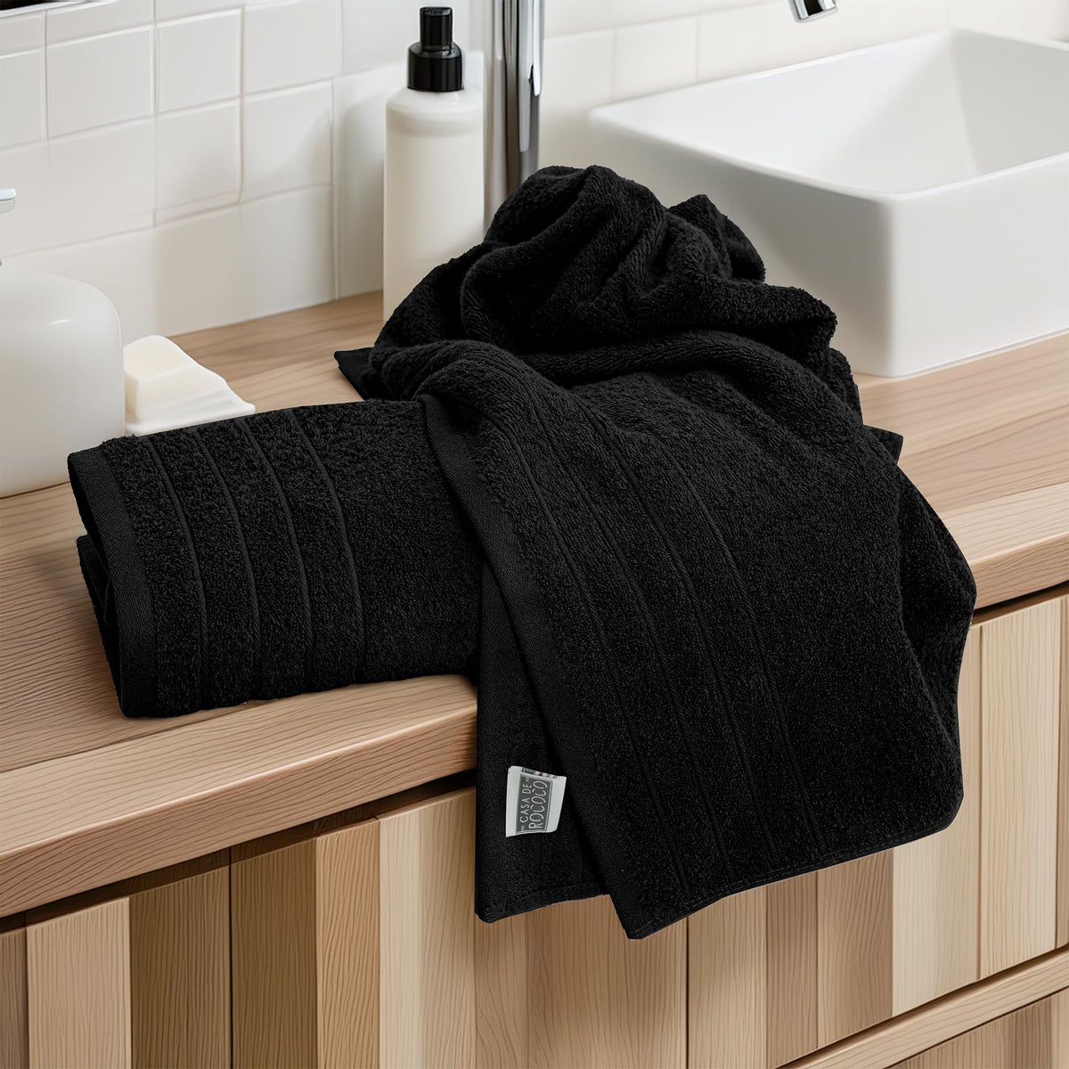 100% Cotton 8 Piece Towel Bale Set - Luxury Bathroom Towels (Black)
