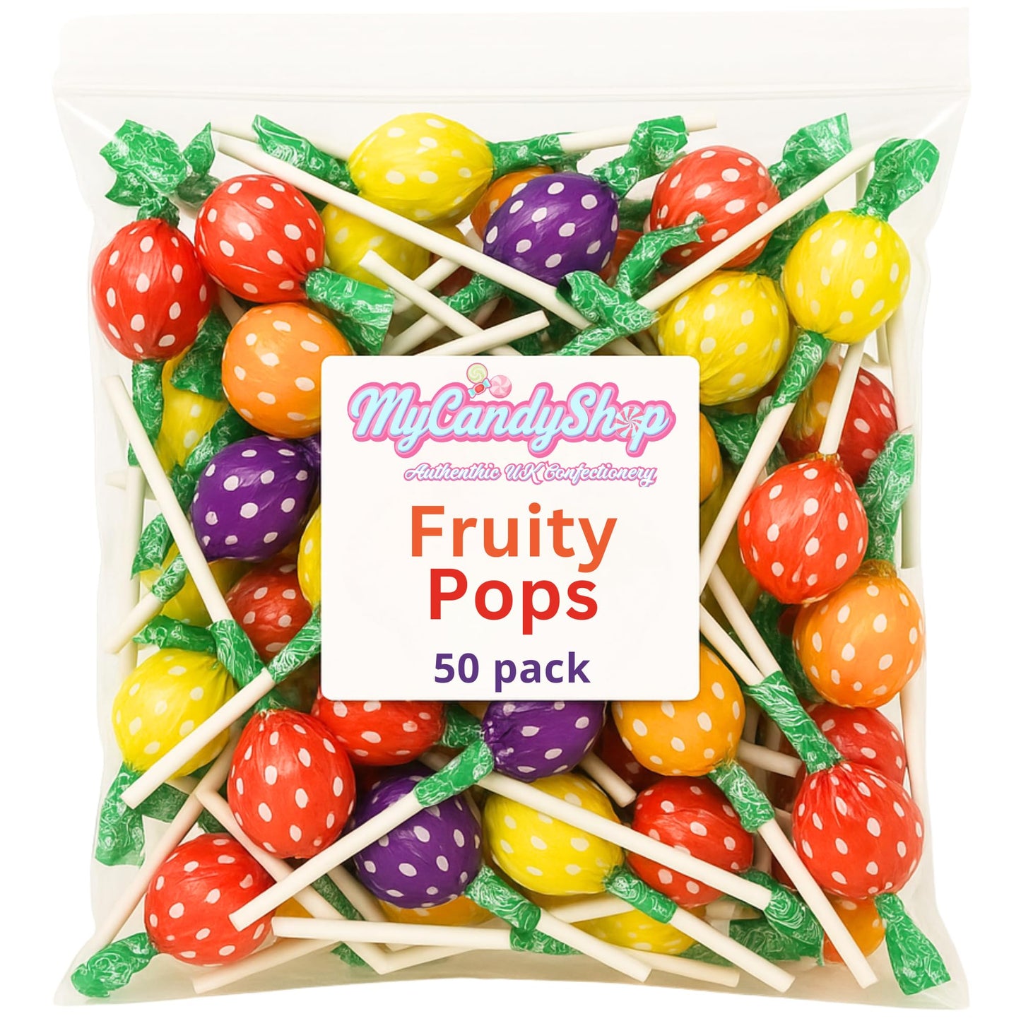 Swizzles Fruity Pops Lollies - 50 Retro British Lollipops - Vegan Sweets Strawberry, Lemon, Orange & Blackcurrant Flavours - Individually Wrapped