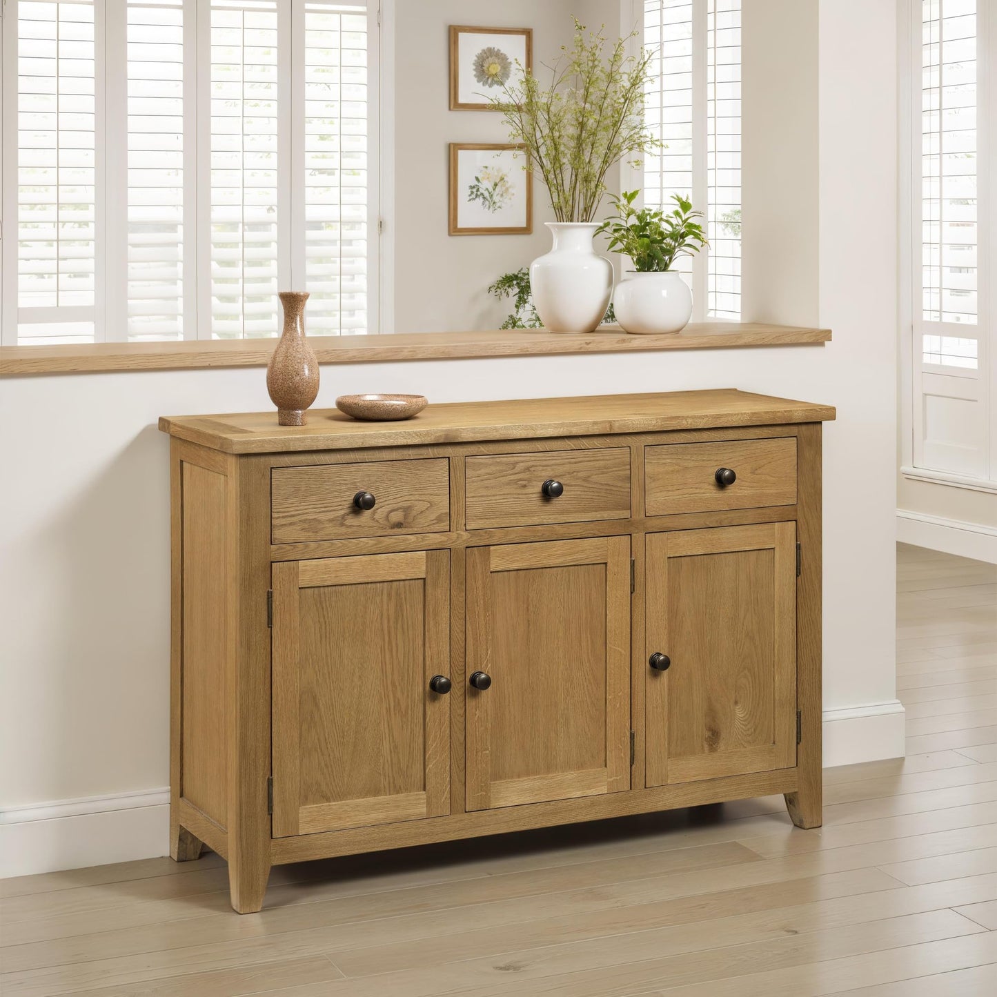 Julian Bowen Astoria Sideboard, 3 Drawer, 3 Door, Oak - H86 x W128 x D44cm
