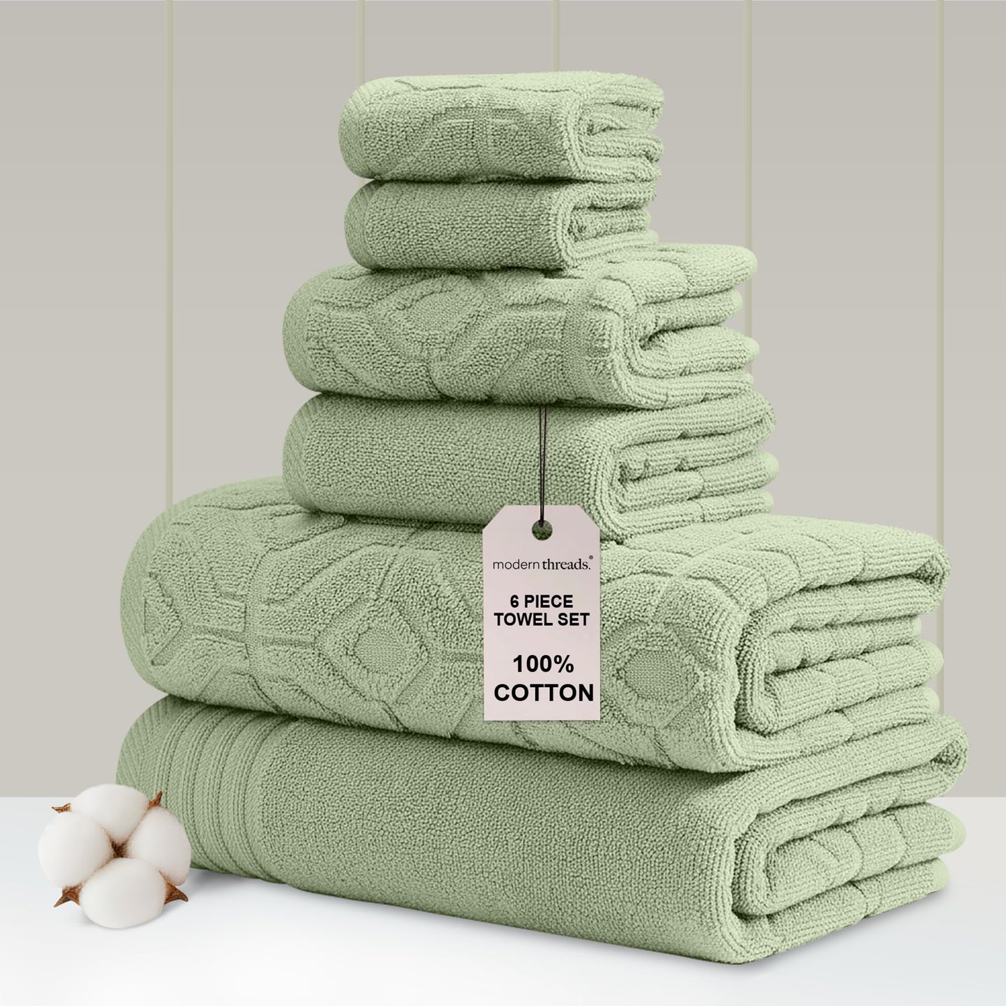Amrapur Overseas 6-Piece Yarn Dyed Diamond Gate Jacquard Towel Set Seafoam