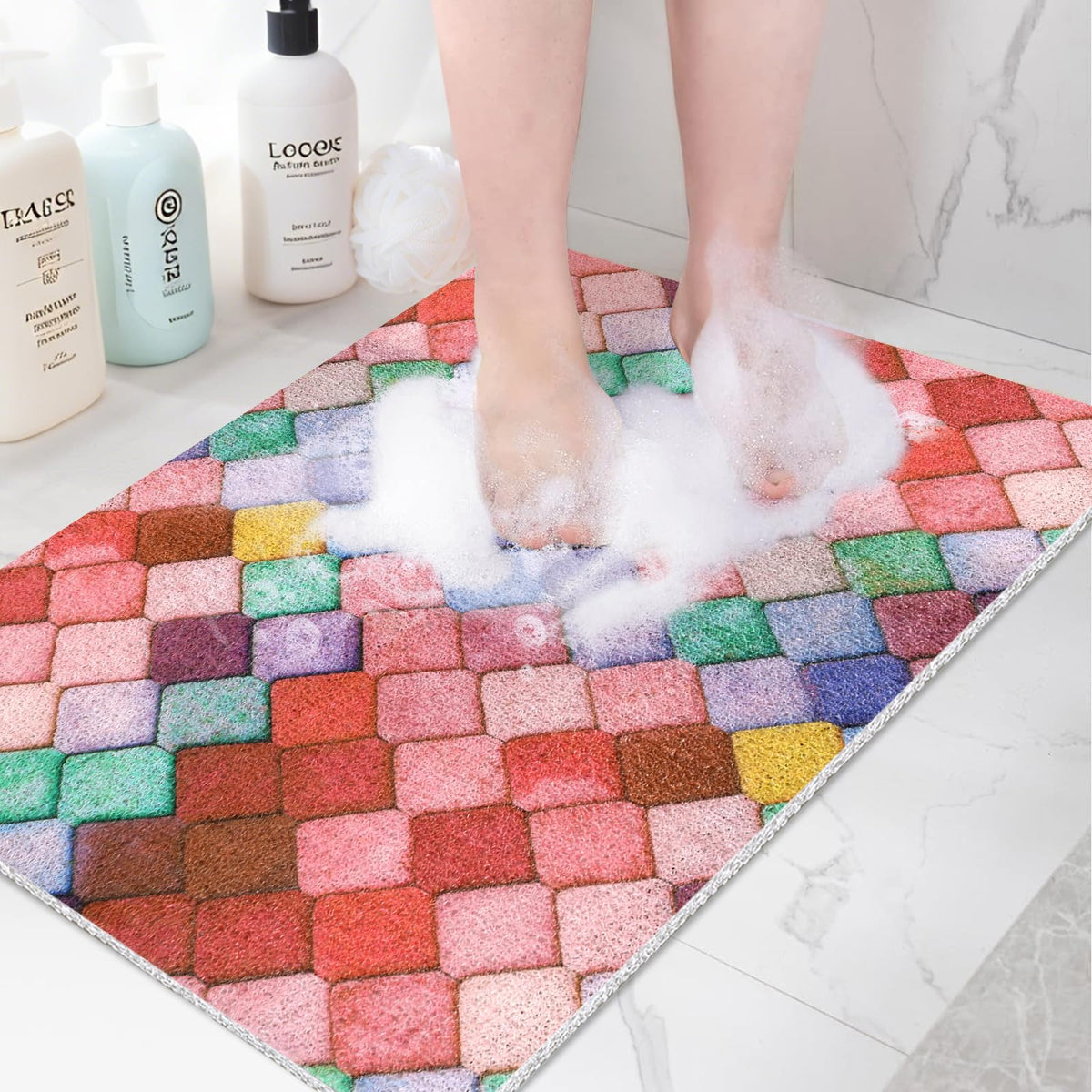 Shower Mat Non slip Anti Mould - 60x80 cm Soft Textured Loofah Shower Mats for Inside shower - Multiple Bath Mat Non Slip Anti Mould for Bathroom &