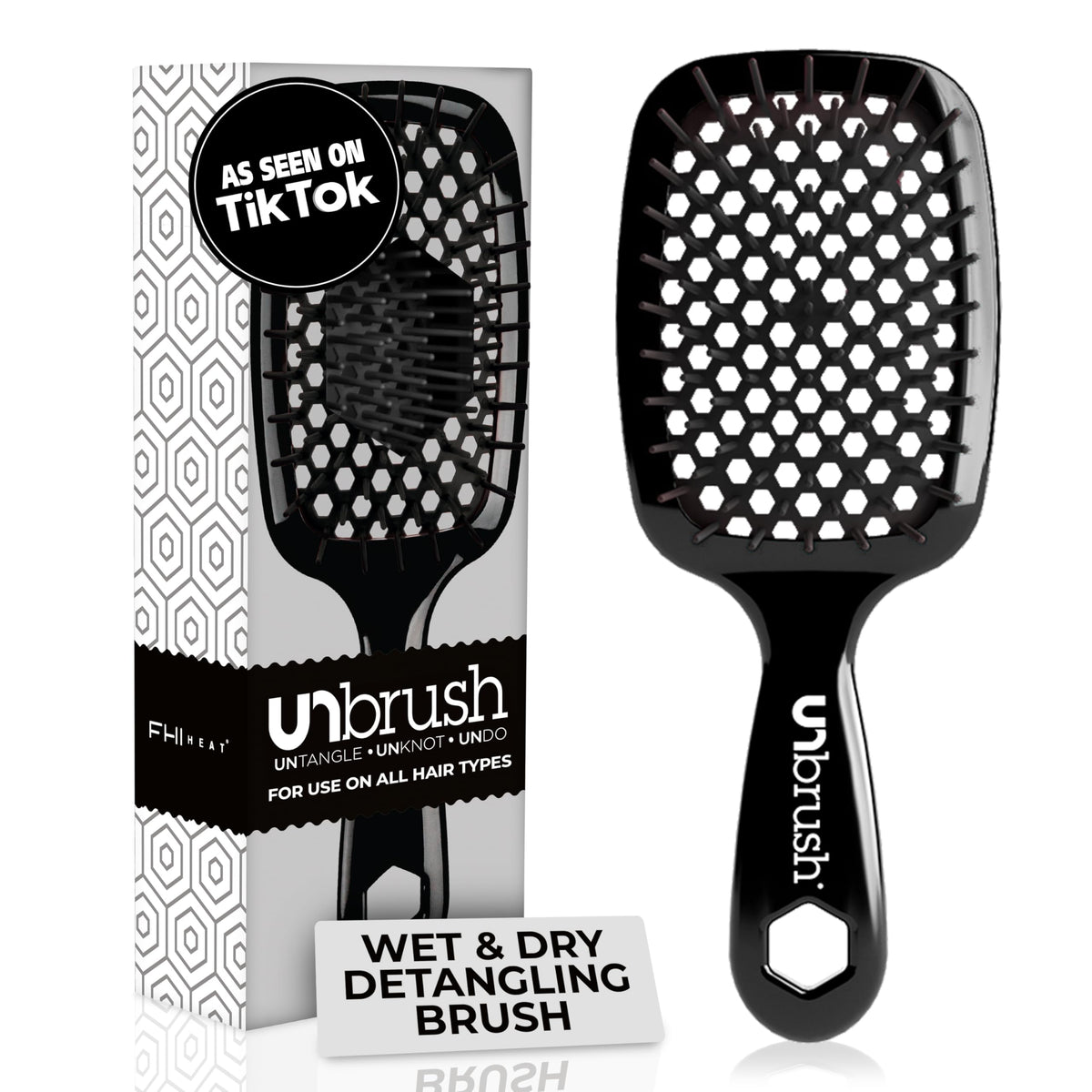 FHI HEAT Unbrush Wet & Dry Vented Detangling Hair Brush, Black