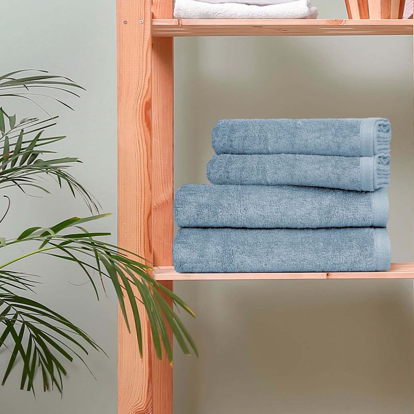 Ruggeri, 4 Towel Set, 2 Hand and 2 Guest, Cotton, Light Blue