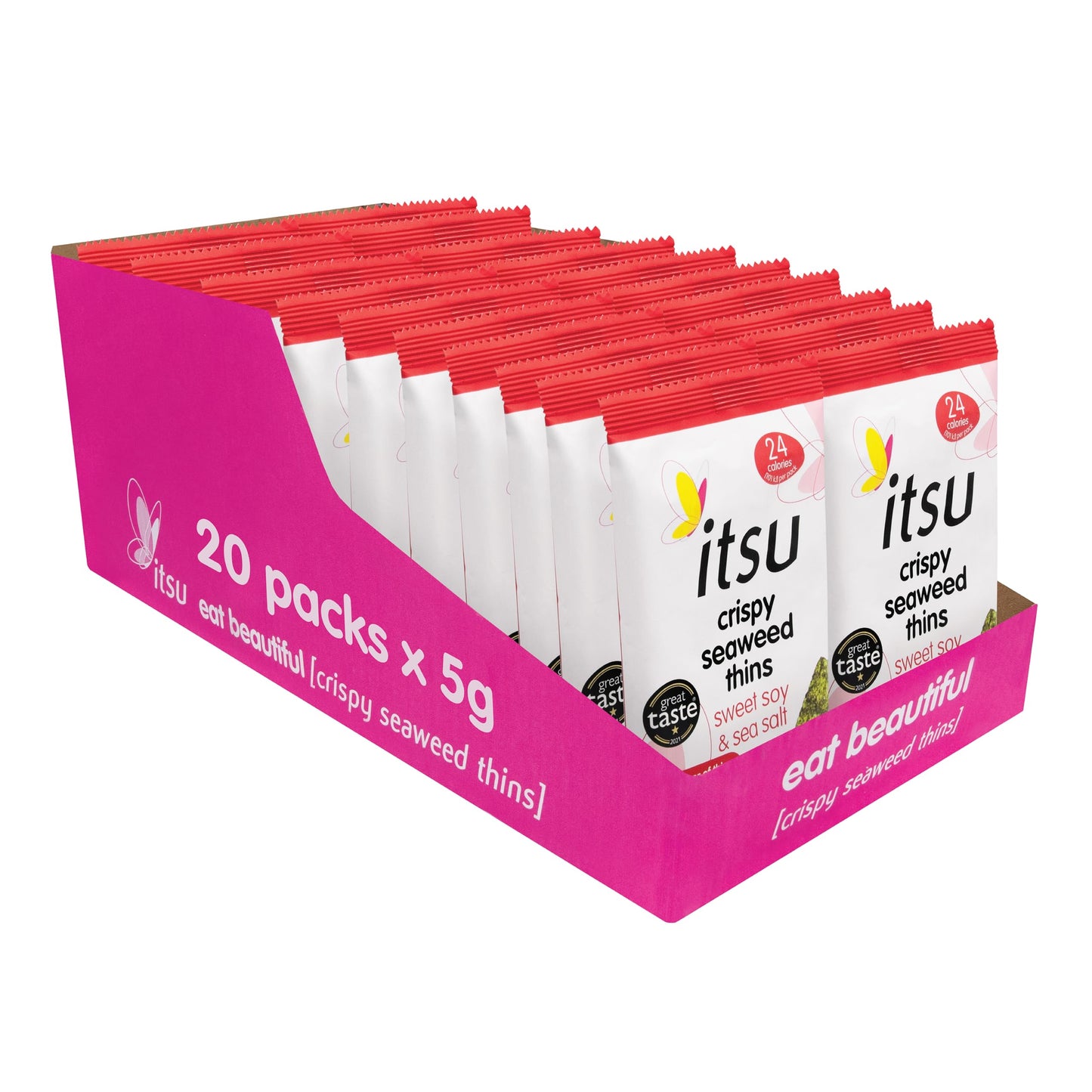 itsu Sweet Soy & Sea Salt Flavour Seaweed Thins 5g | Crispy Seaweed Thins | Vegan | Low Calorie | Healthy Snack | Pack of 20