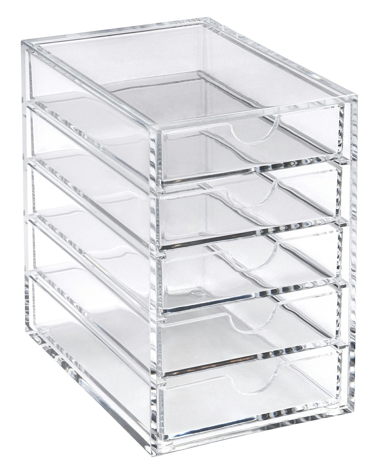 Osco Clear Acrylic 5-Drawer Storage Chest with Non-Slip Feet, Transparent Desk Storage Unit for Jewellery, Makeup, Accessories and Stationery, Mini