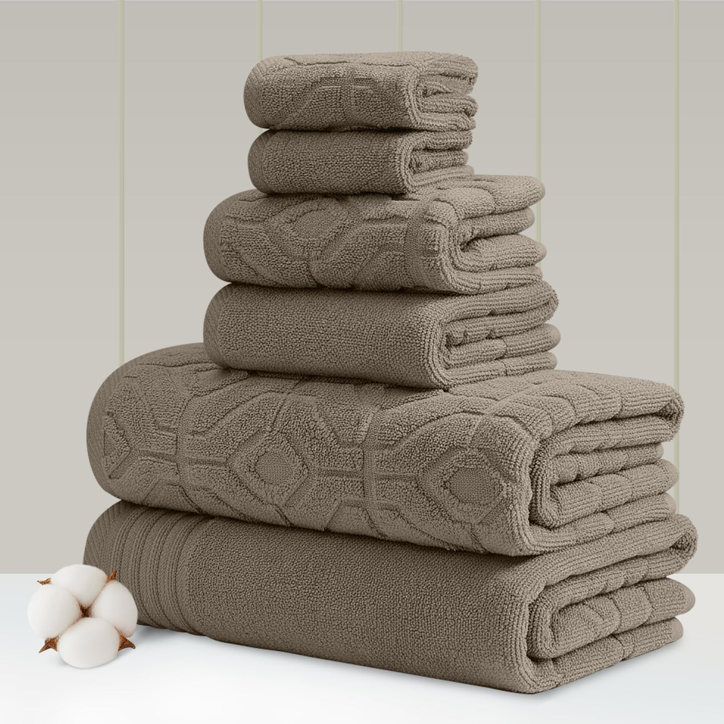 Amrapur Overseas 6-Piece Yarn Dyed Diamond Gate Jacquard Towel Set Taupe