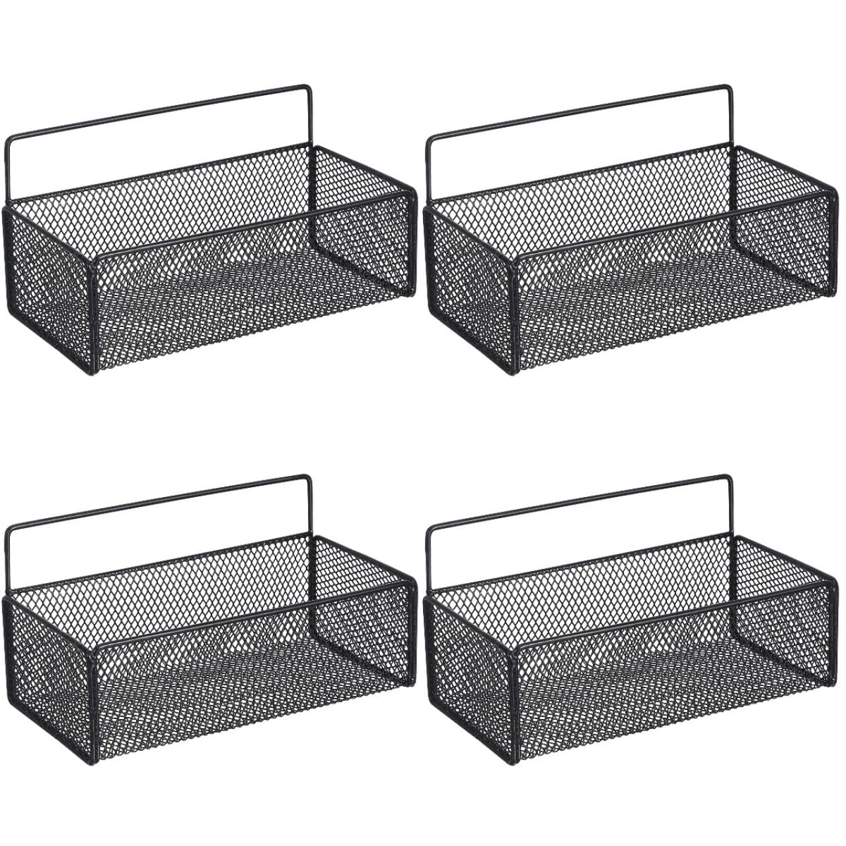 Amosfun 4pcs Wall Mounted Wire Basket for Organization, No Drill Installation Wall Basket, Space Saving Storage Organizer for Pantry, Kitchen,