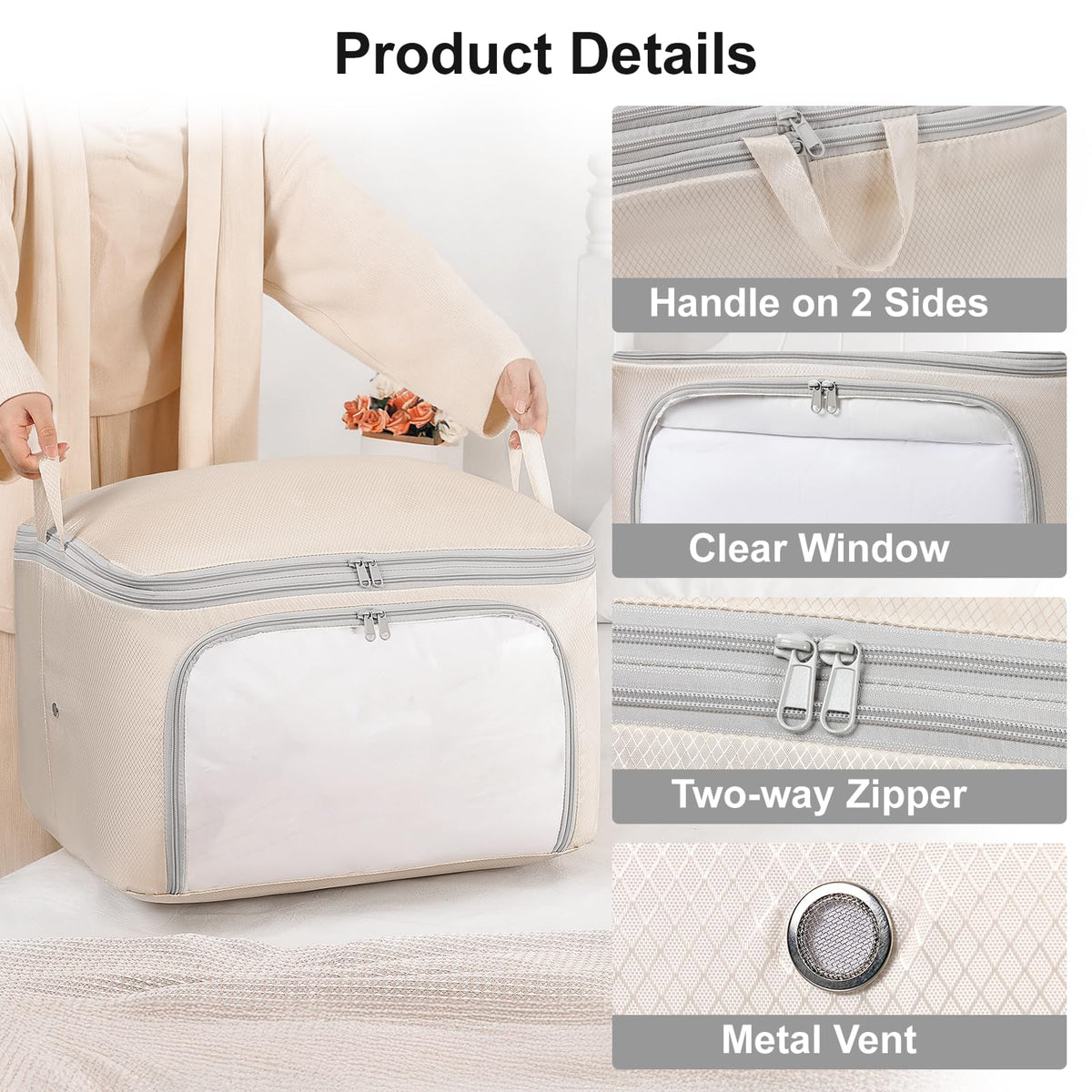 DIMJ Compression Duvet Storage Bags - 2 Pack 200L Self No Pump Compress Bags Bedding Box with Clear Front-Opening Window Dual Handles and Labels for
