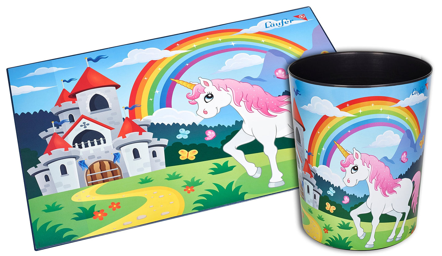 Läufer Runner trash, 13 litre trash can, Perfect for the nursery, Round, Sturdy Plastic, Unicorn
