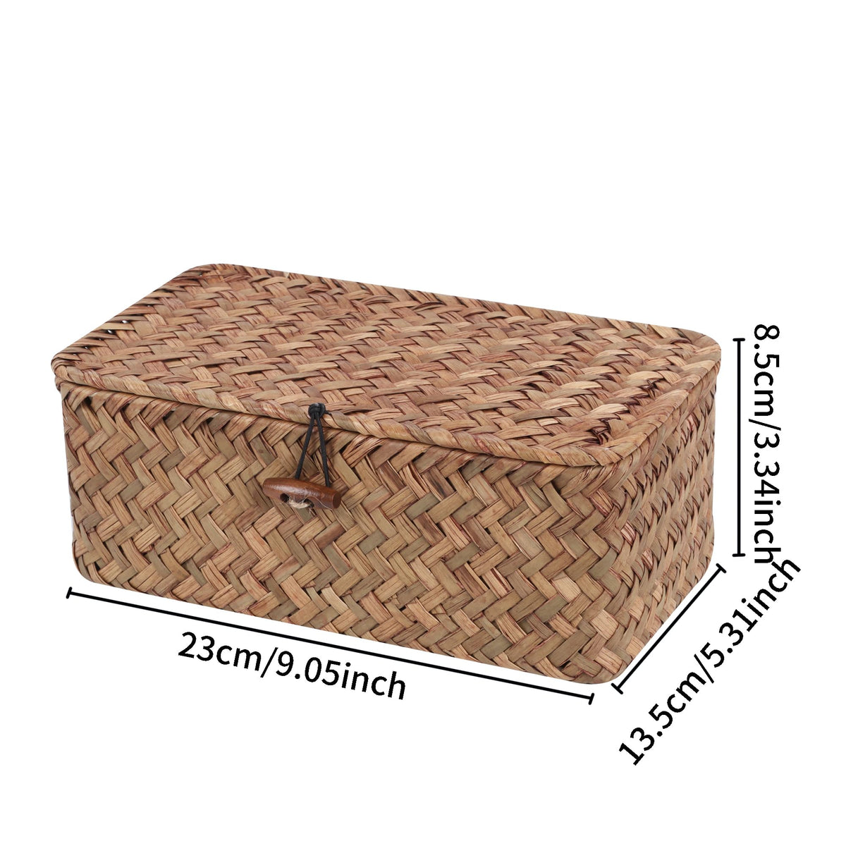 FEIALNDUO Wicker Shelf Baskets with Lid,Seagrass Storage Basket Bins Rectangular Handwoven Basket Boxes for Shelves Desktop Home Organizer