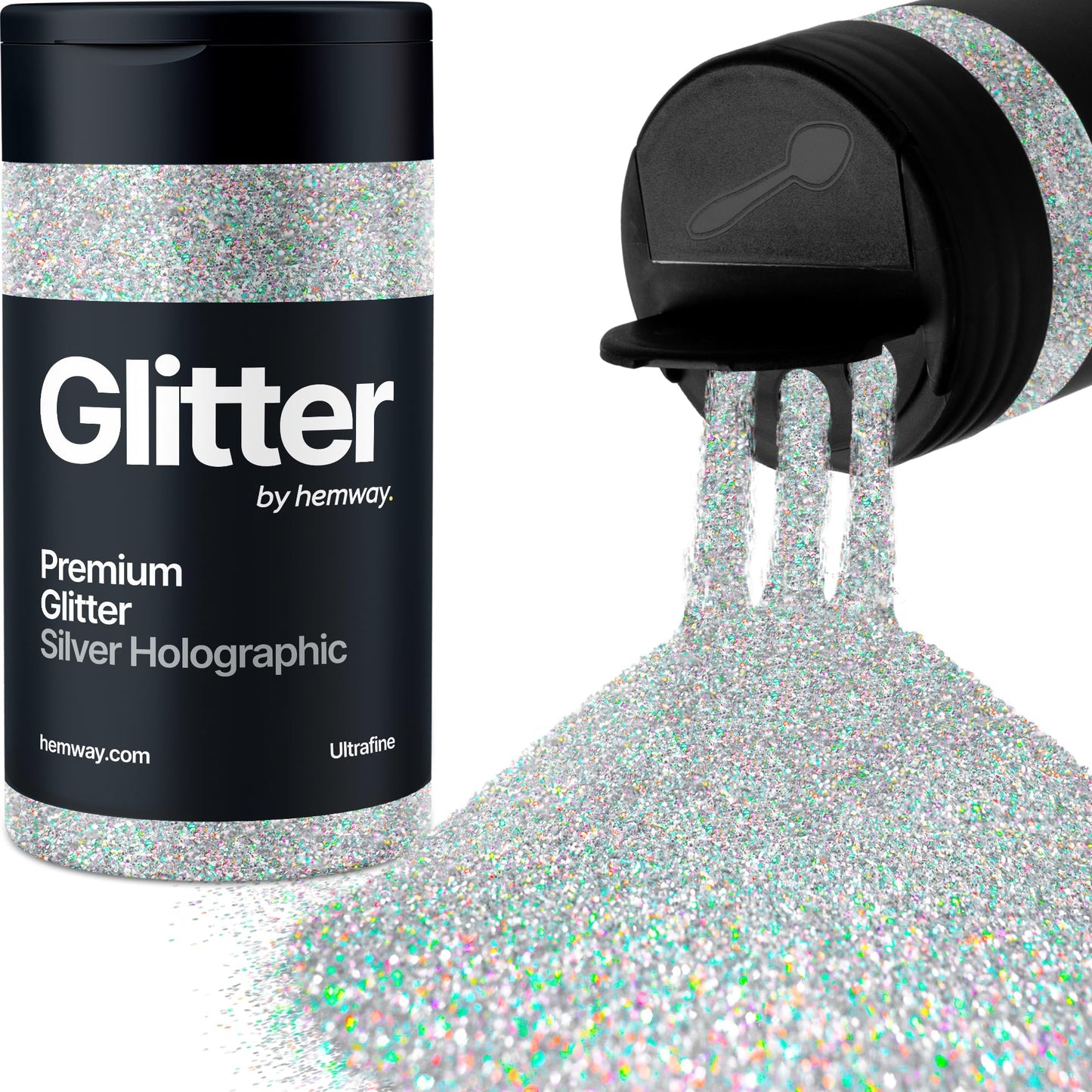 Holographic Silver Glitter Shaker, 130g Ultrafine Glitter, Crafts 1/128" Metallic Flake Silver Sequins, Resin & Epoxy Crafts, Decorating, Halloween,