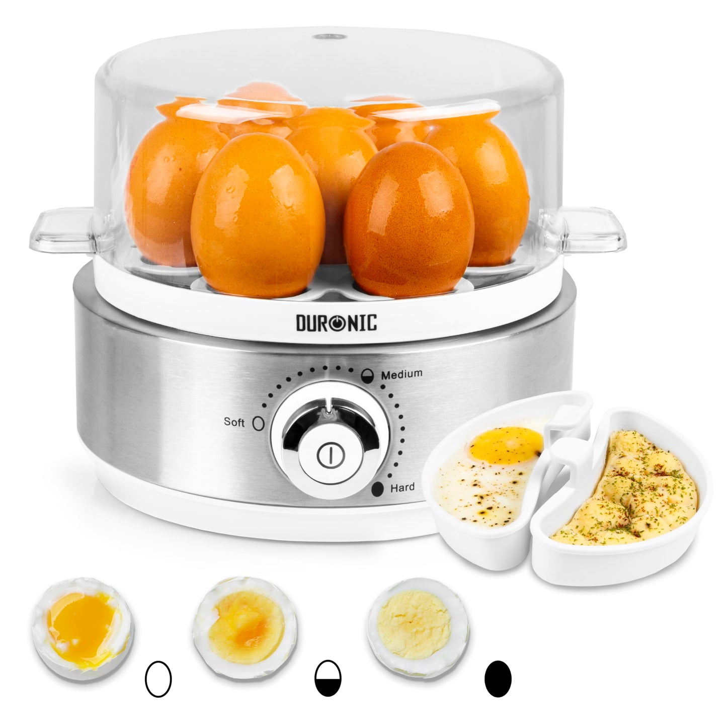 Duronic Electric Egg Boiler EB40 WE Steamer for Eggs 400W Automatic Egg Boiler Electronic Omelette Maker Poacher for 7 Soft, Medium & Hard Boiled Eggs