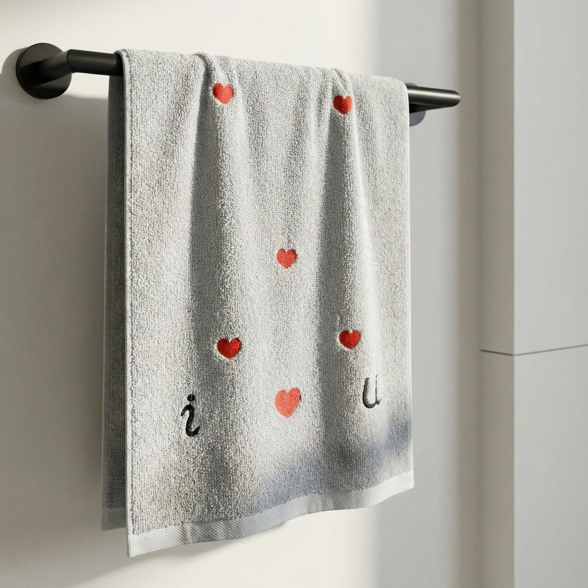 HMETOL Valentine's Day Cotton Letter Heart Love Pattern Hand Towels