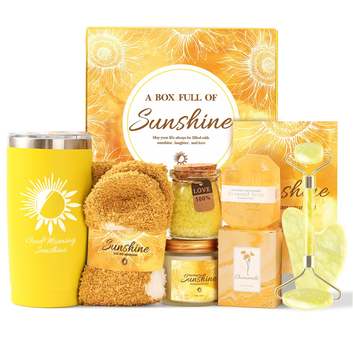 Birthday Pamper Hampers Gifts for Women Sisters - 8 Pcs Sunshine Self Care Gift Basket Set - Cheer Up Thinking of You Gift Box - Friendship Care