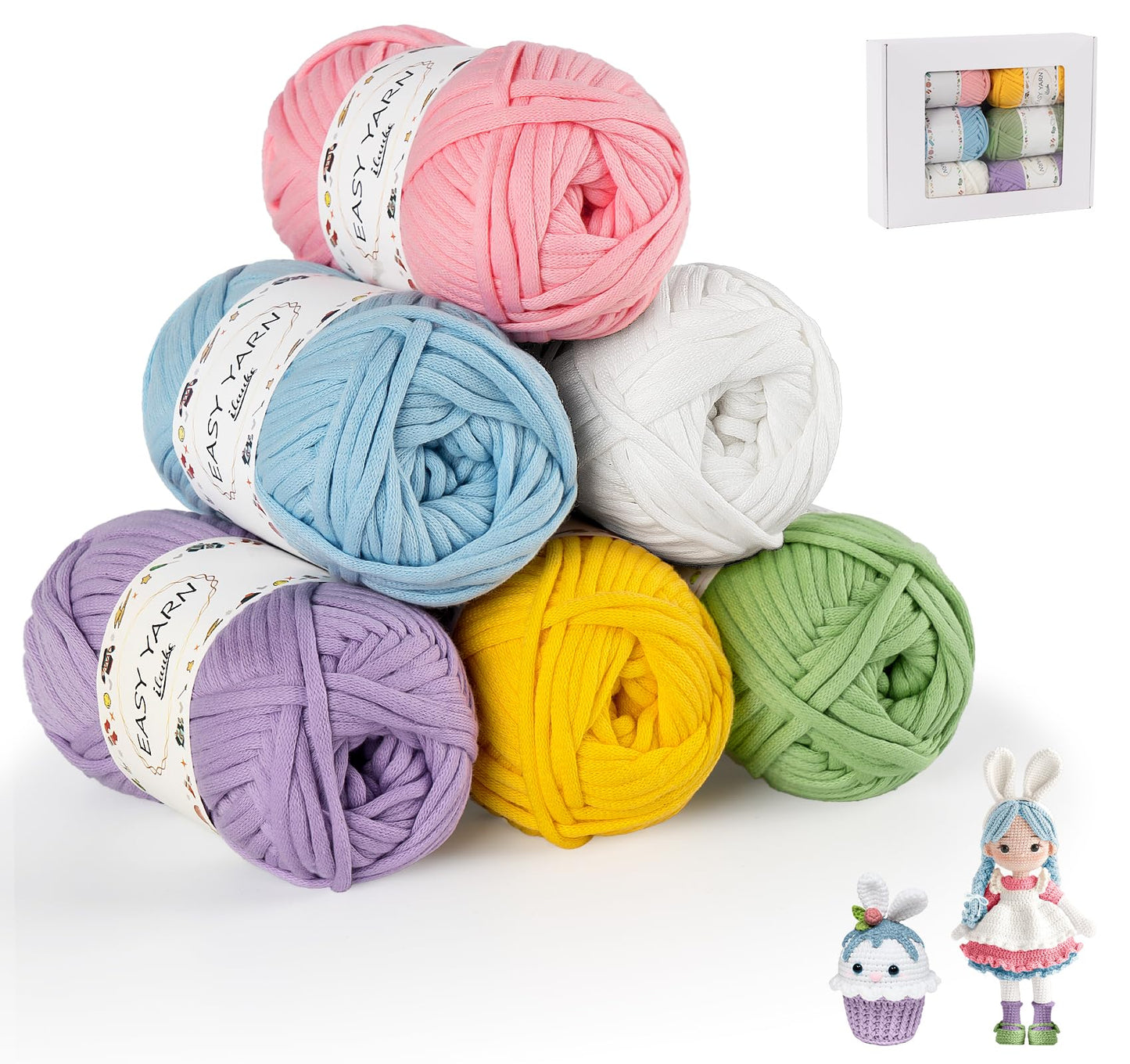 ilauke Thick & Bulky Cotton Yarn - 6x50g, Easy Knitting & Crochet, No Split, Colourful
