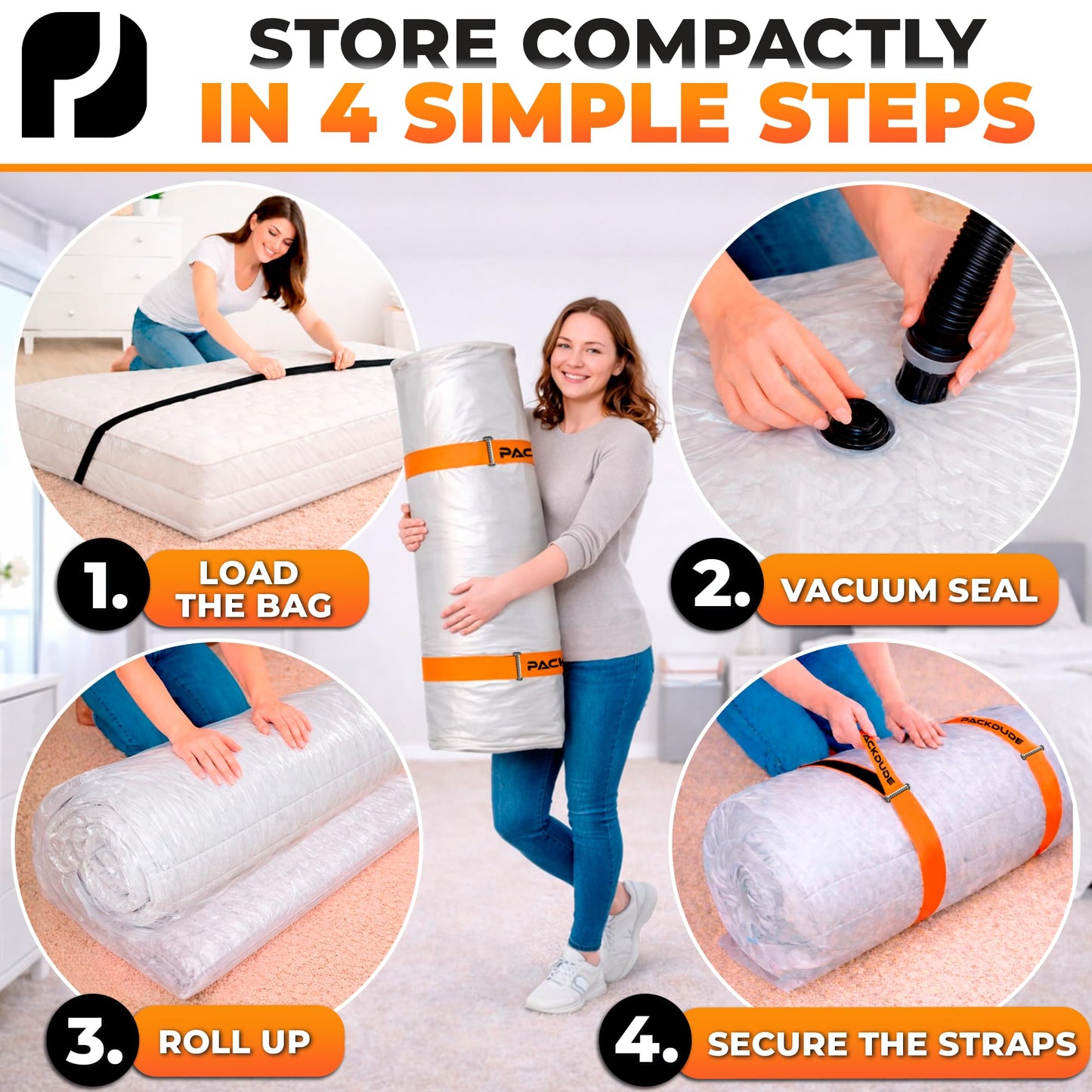 PACKDUDE Mattress Vacuum Bag for Double & King Size up to 200×160cm (79”×63”) (Bag Size: 240×200cm / 94.5”×78.7”)