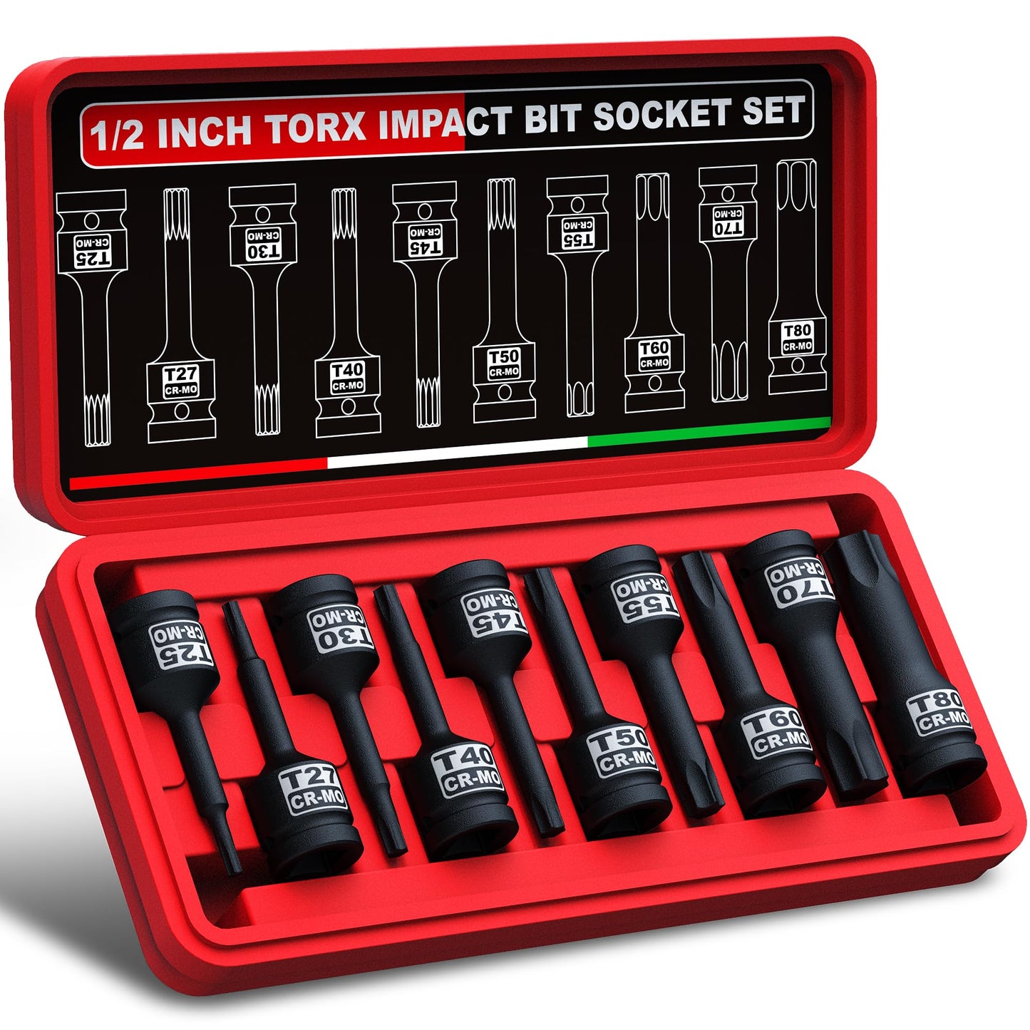 KIRXST 1/2 Inch Impact Torx Bit Socket Set?T25-T80 Star Bit Socket Set 10 Piece for Mechanical Repair