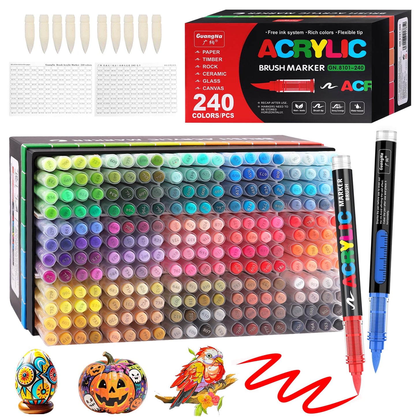 Funnasting 240 Colours Acrylic Paint Pens, Brush Tip Acrylic Marker Pens, Paint Markers for Colouring, Glass, Fabric, Egg, Rock Painting and DIY