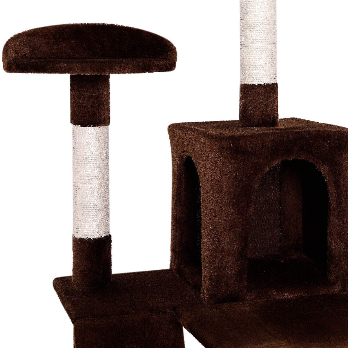 lionto Scratching tree for cats with hammock & tunnel, height 133 cm, cat tree with sisal rope & soft plush, cozy lying areas & caves, suitable for