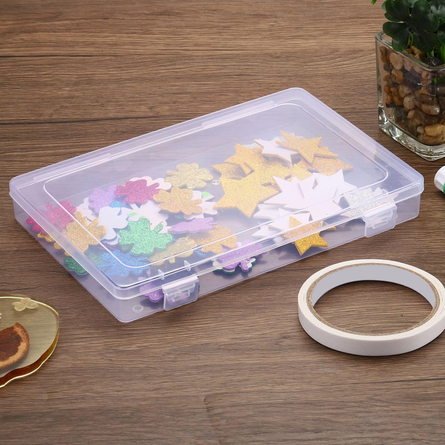 PATIKIL 9x6x1.2inch Clear Storage Box with Hinged Lid, 12Pack Plastic Stackable Rectangle Organizer Container for Beads Jewelry Small Items Art Craft
