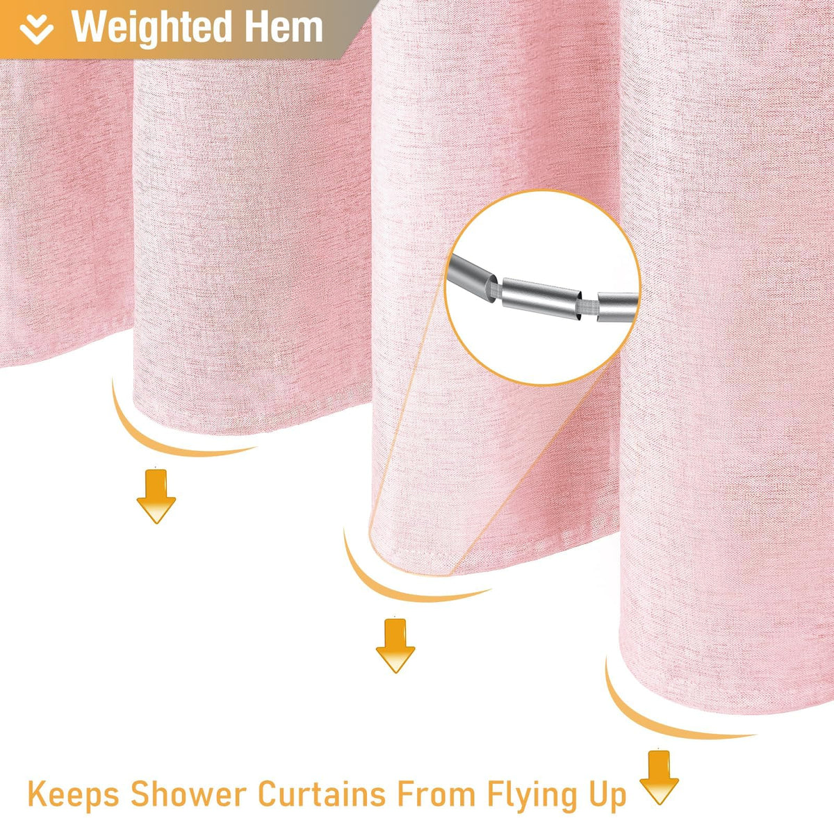 BTTN Narrow Linen Look Weighted Shower Curtain, Waterproof, 92x182cm, Pink