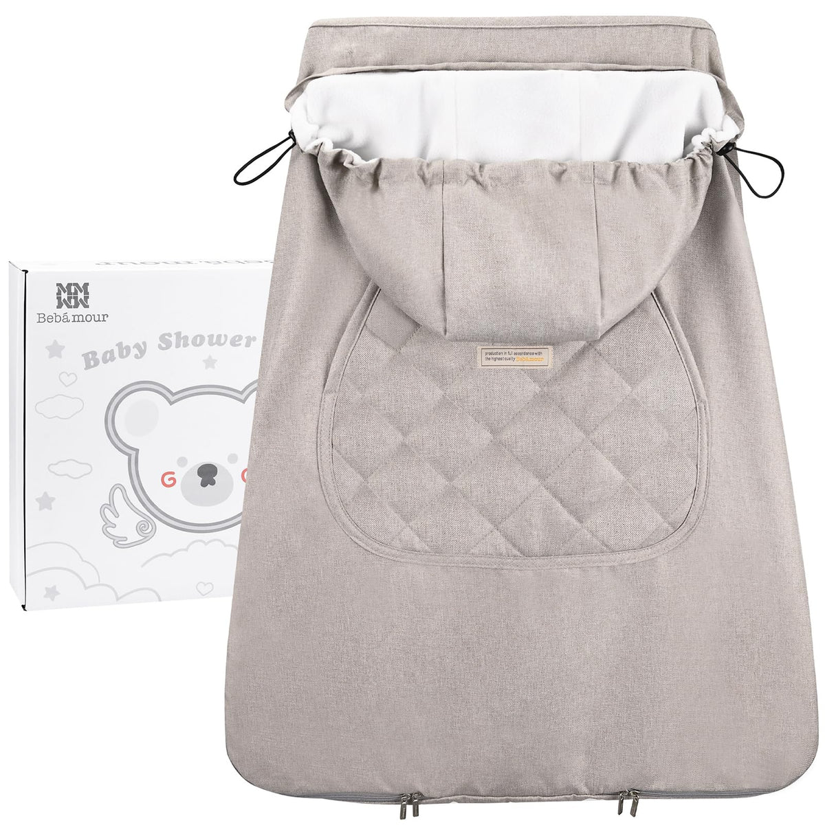 Bebear Winter Cover for Baby Carrier Warm Universal Hoodie Baby Carrier Cover for All Seasons, Khaki
