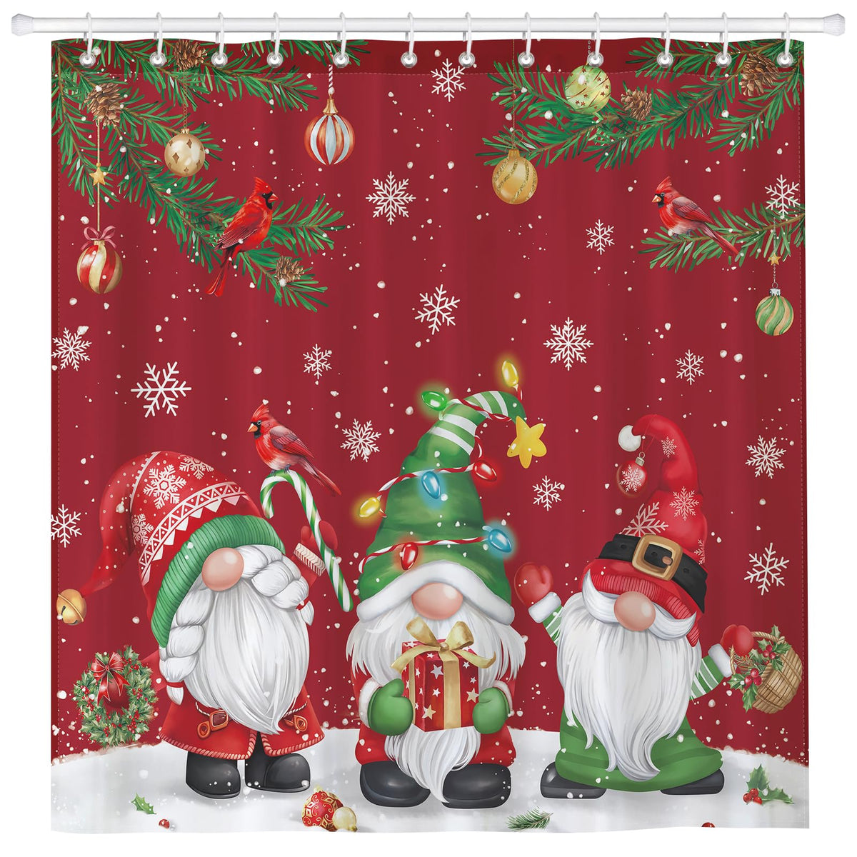 Arquiel Christmas Gnome Shower Curtain Sets, Waterproof Polyester Fabric Shower Curtains With 12 Hooks for Bathroom Home Decoration, 72 ? 72 Inch