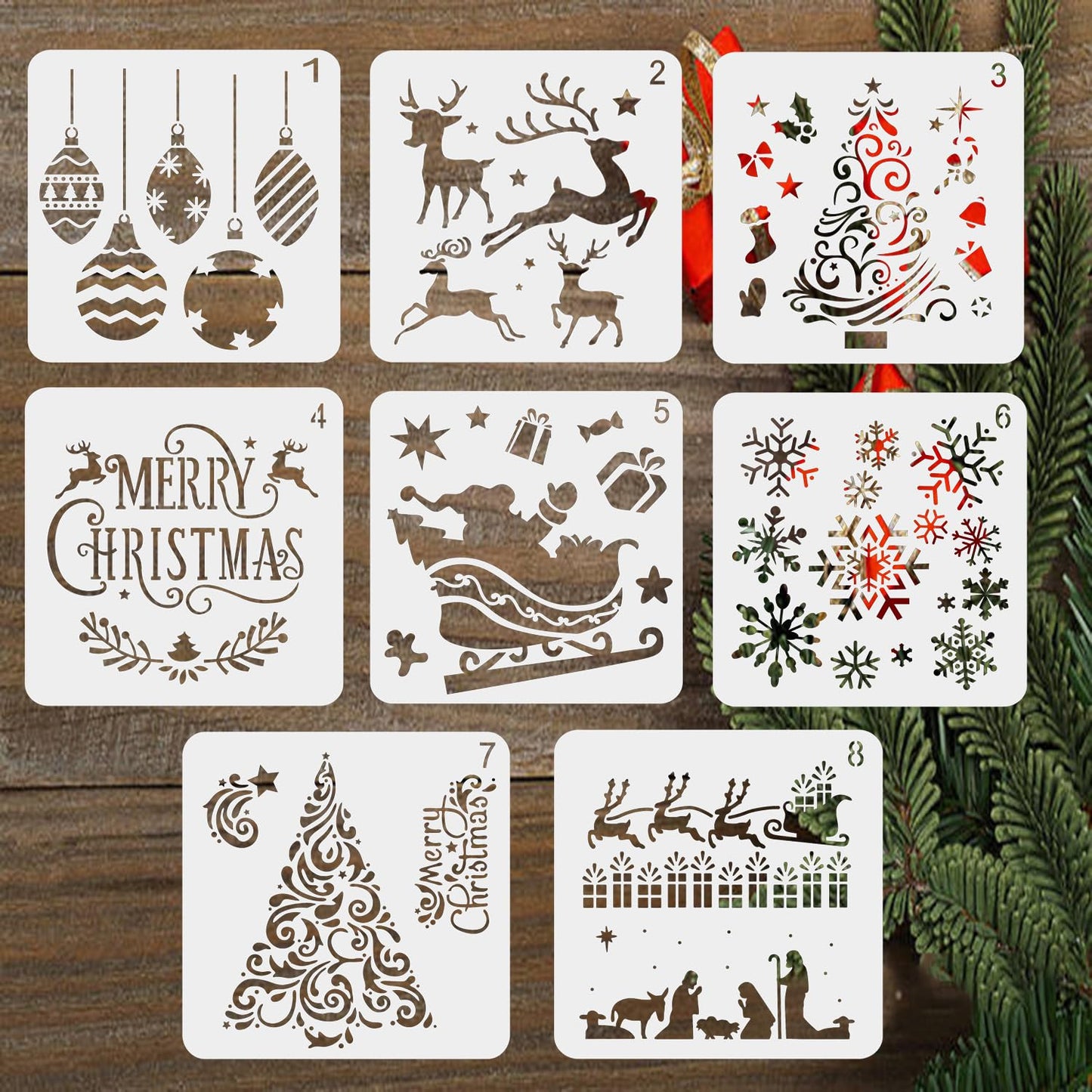 LYPER 8Pcs Christmas Stencils 12Inch Xmas Scale Template Sets, Reusable Plastic Craft Snow Flake DIY Decoration for Craft Art Drawing Painting