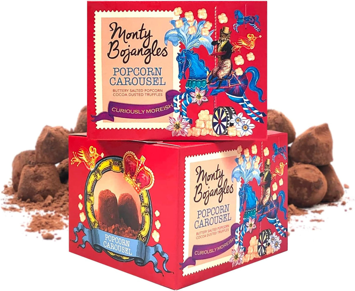 Monty Bojangles Popcorn Carousel Cocoa Dusted Chocolate Truffles (2 x 150g Chocolate Gift Box) - Buttery Salted Popcorn Flavoured Chocolatey Truffles