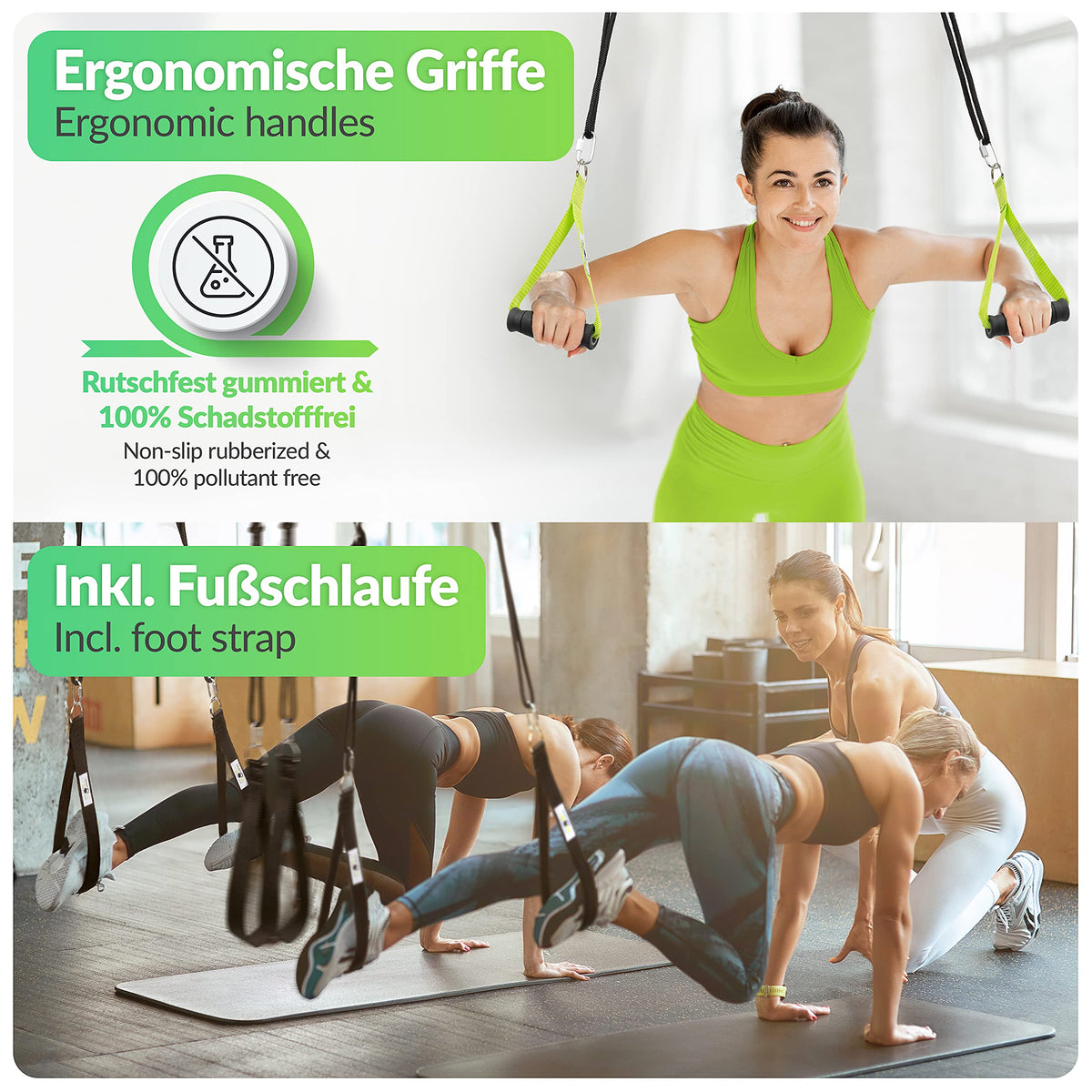 Premium sling trainer with door anchor and certificate (InBuB seal) including exercise post, training plan | handmade, lime without spacer (Basic)
