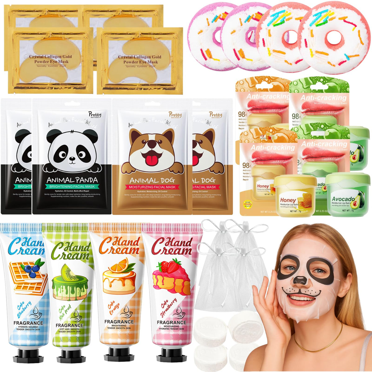 Sleepover Party Supplies for Girls, Pamper Party Set for Girls, Spa Sleepover Kit with Facial Masks, Eye Patches, Hand Cream, Lip Balm & Bath Bombs,