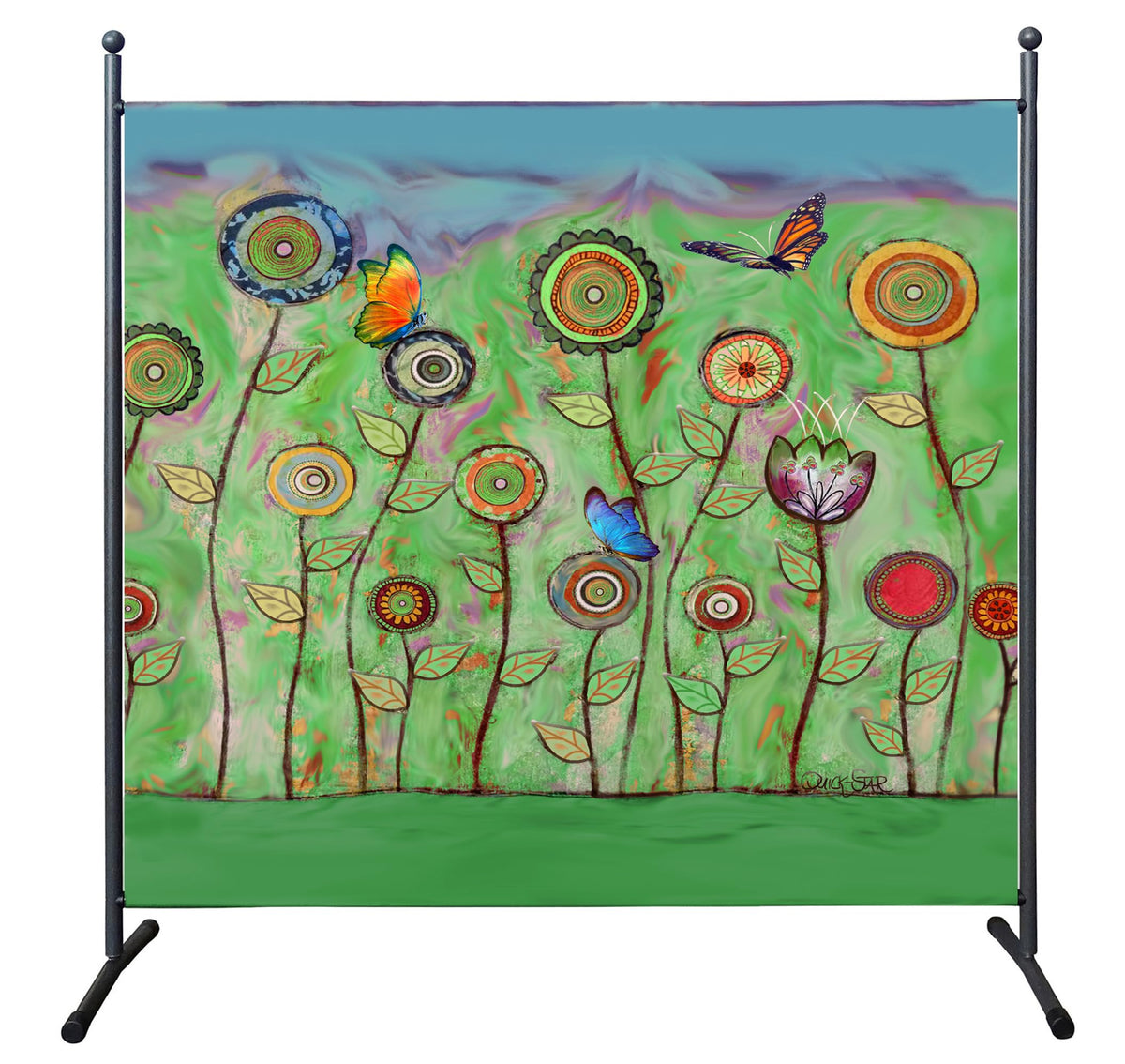 Room Divider Screen 180 x 178 cm Green Flowers Privacy Screen for Balcony and Garden