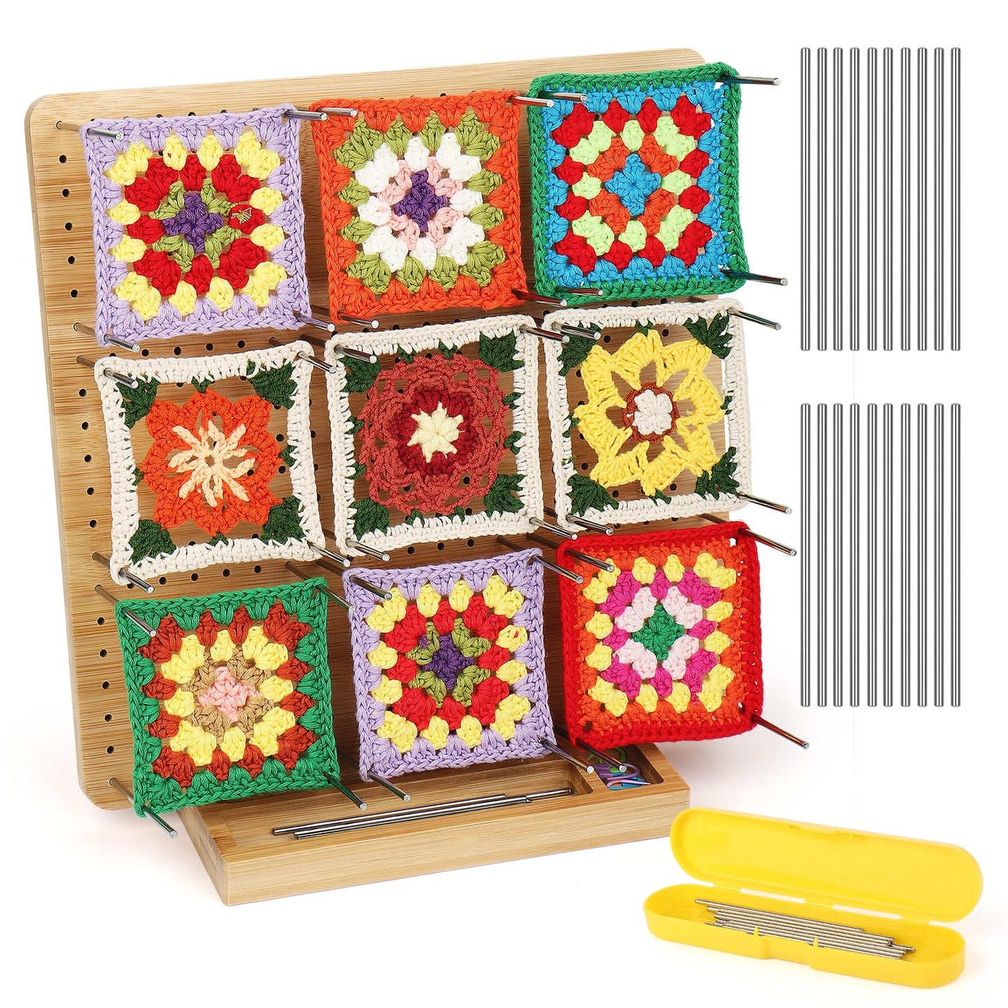 Aeelike Crochet Blocking Board Large, Blocking Board for Crochet 11 Inch, Crochet Blocking Board and Pins 30Pcs, Granny Square Blocking Board, Wooden