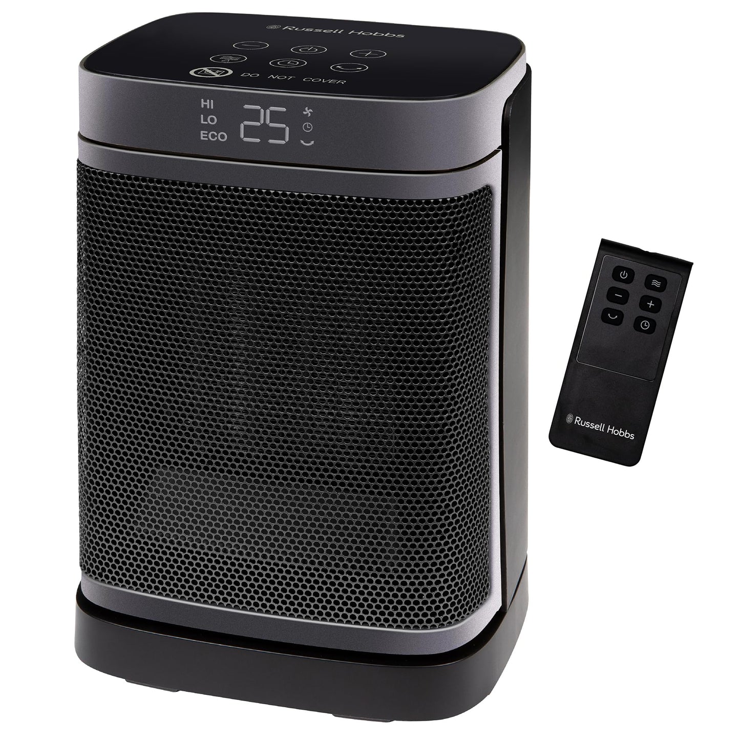 Russell Hobbs Space Heater in Black & Silver 1500W Silent Portable Oscillating Ceramic Electric Heater, Low Energy Digital Display, 4 Modes, 24hr Auto
