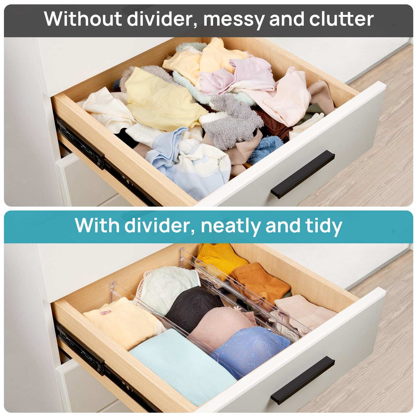 Vtopmart 8 Pack Drawer Dividers, 3.2" High Expandable from 12.2-21.4" Adjustable Drawer Organisers,Clear Plastic Drawers Separators for Clothing