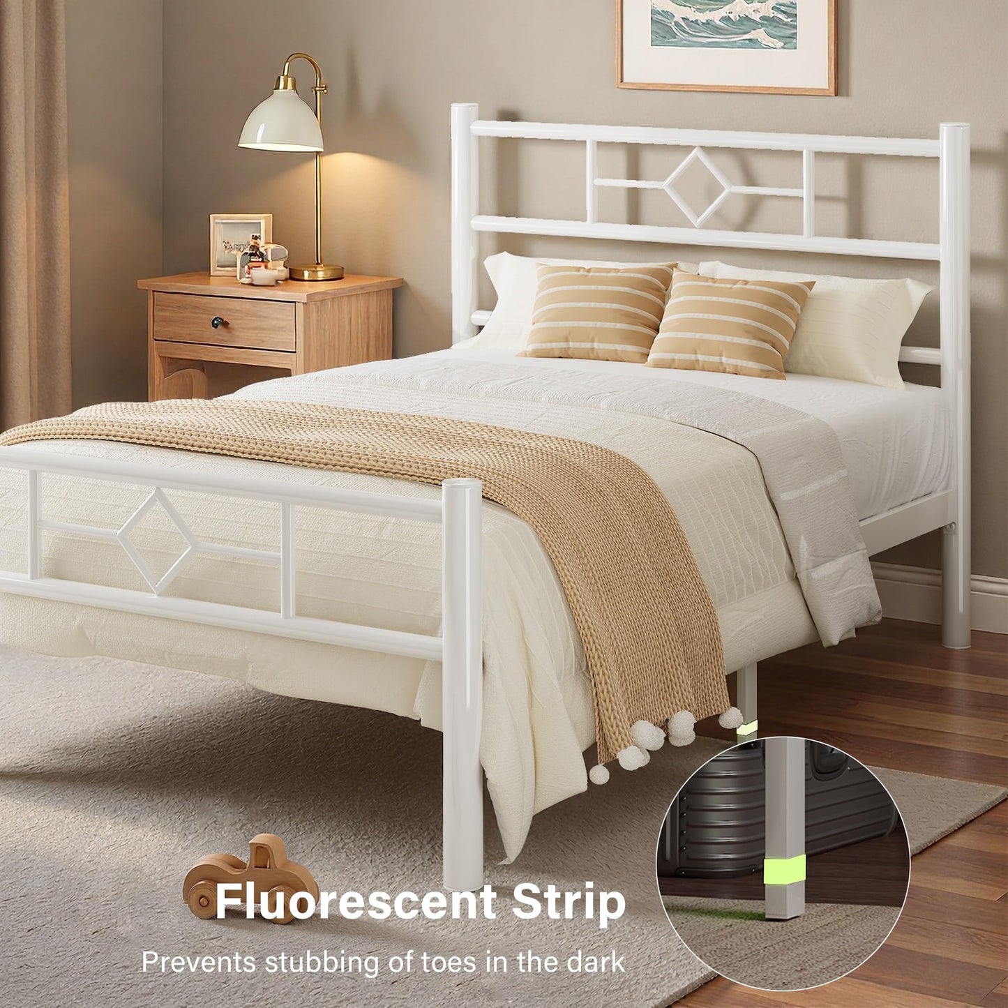 Feonase Single Bed Frame 3ft with Headboard & Footboard, Single Metal Bed Frame with Heavy Duty Metal Slat Support, Ample Under-bed Storage